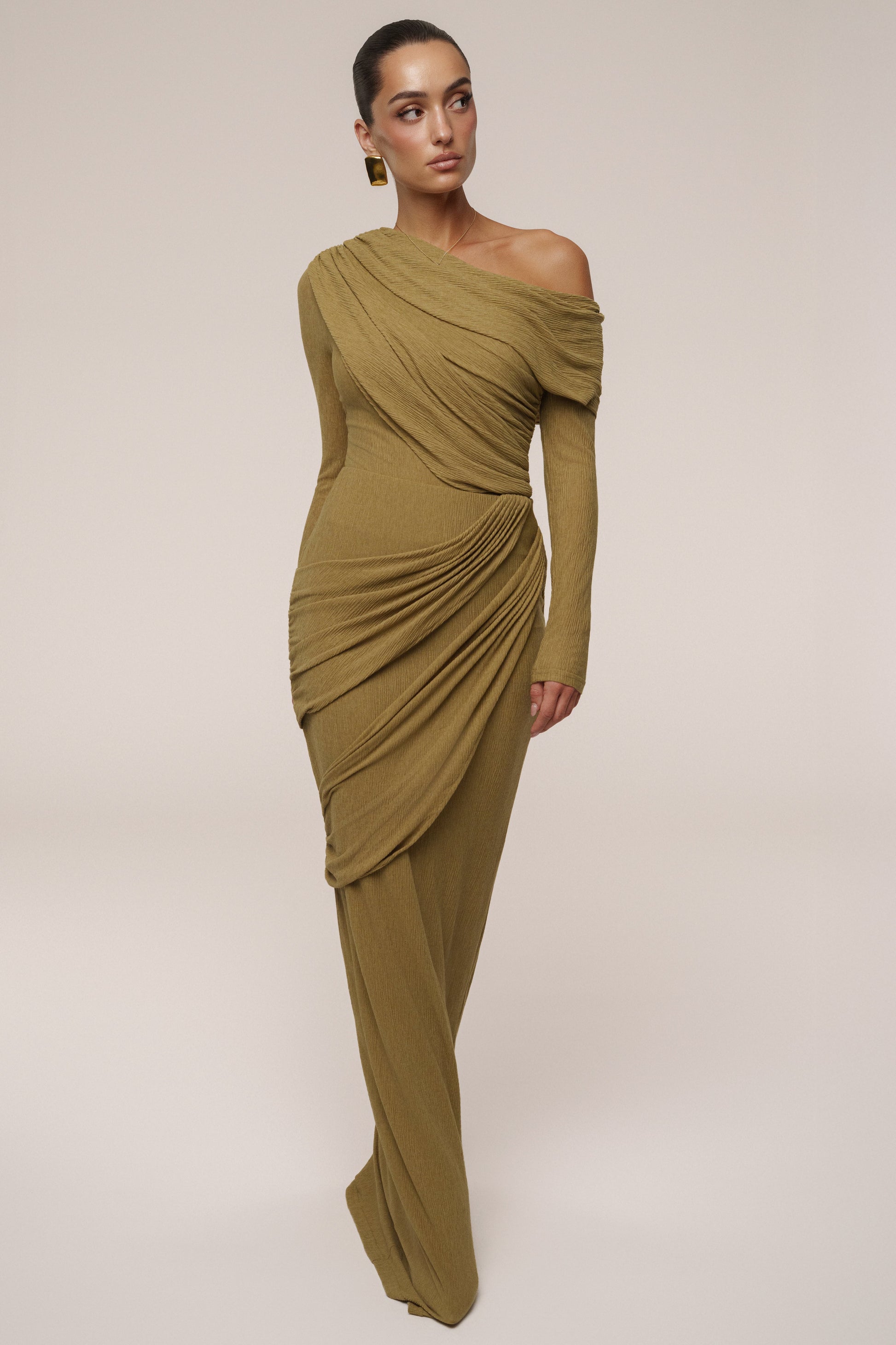 Moss Textured One Shoulder Bodysuit JLUXLABEL
