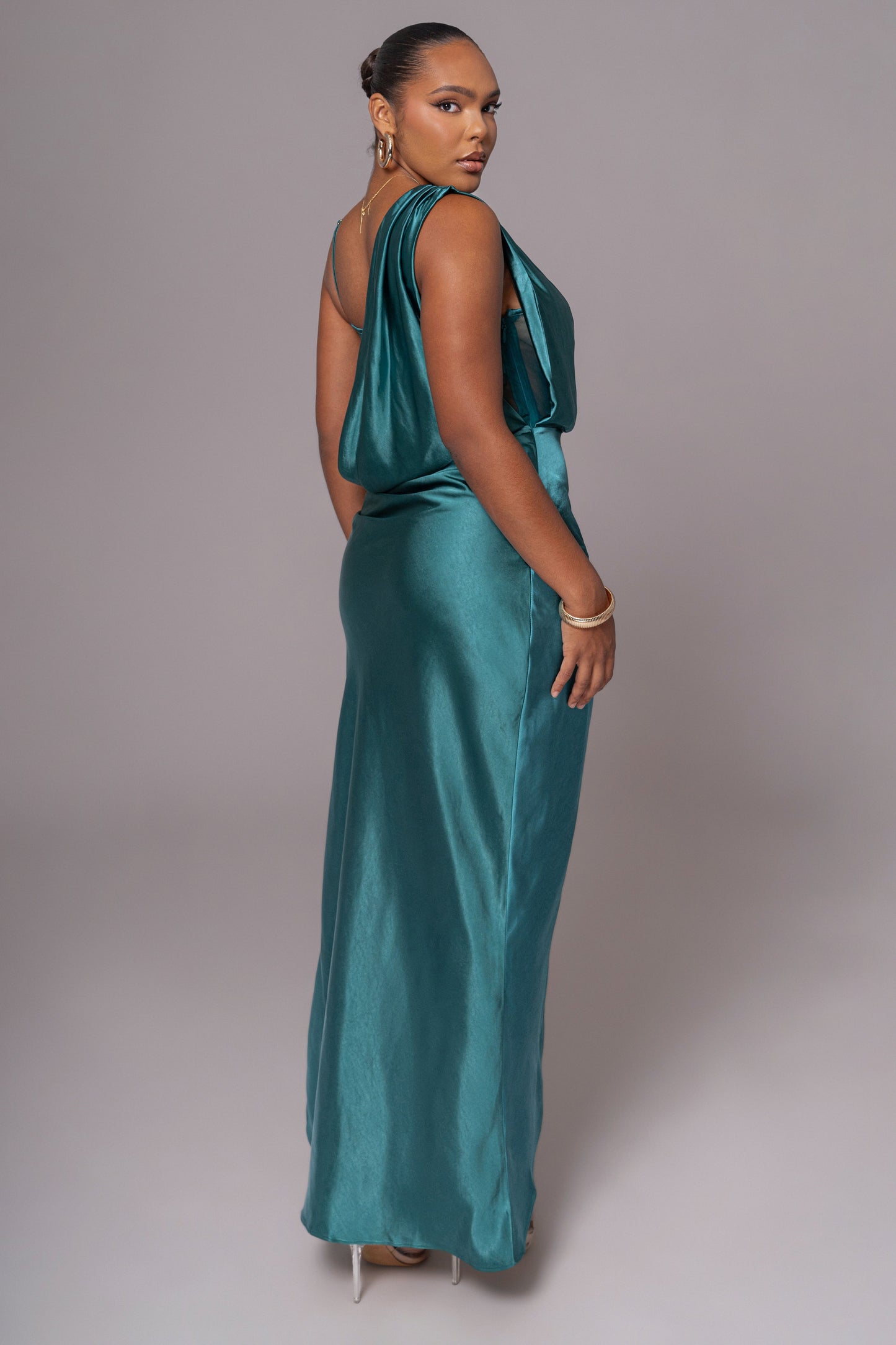 Emerald Green Anastacia Drape Maxi Dress JLUXLABEL
