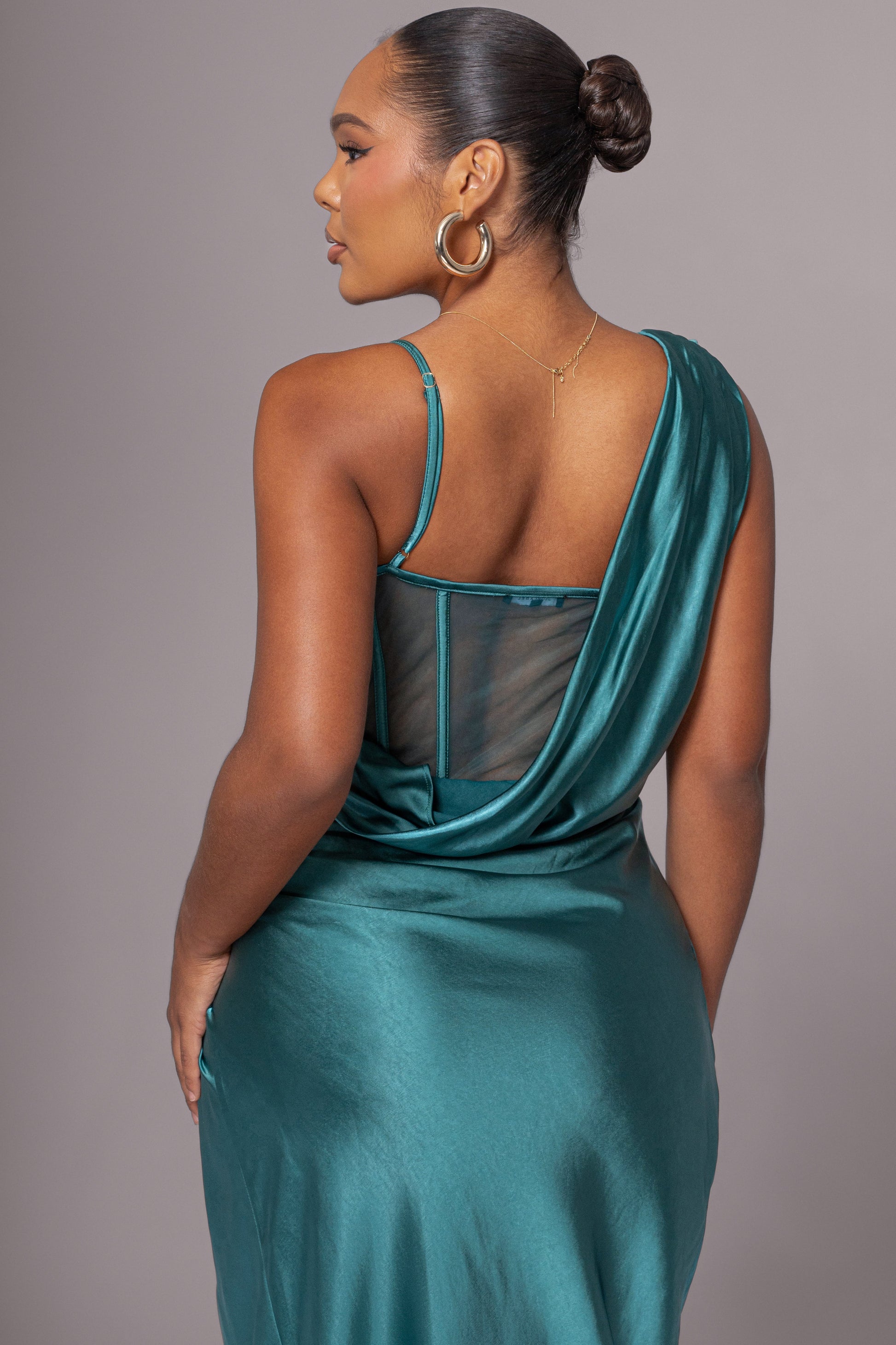 Emerald Green Anastacia Drape Maxi Dress JLUXLABEL