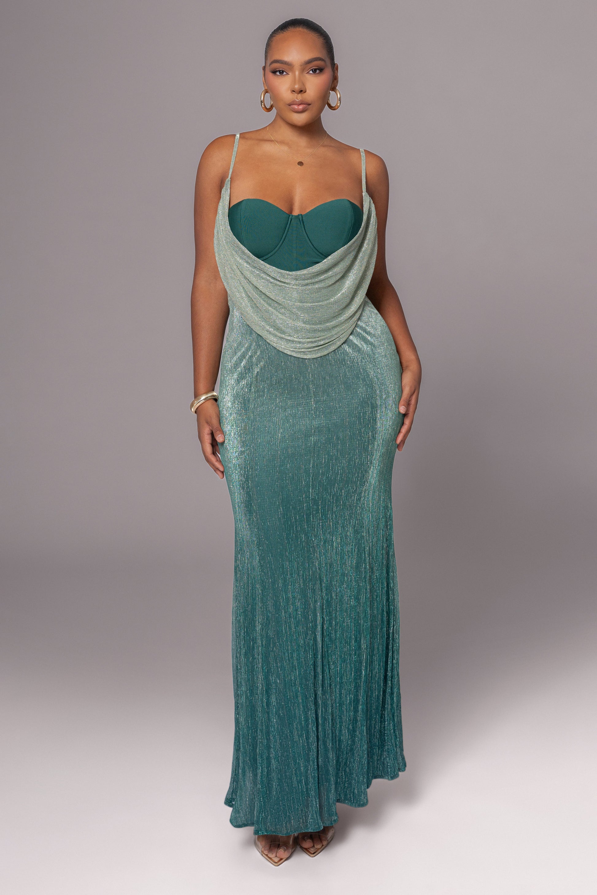 Green Shimmery Nights Maxi Dress JLUXLABEL