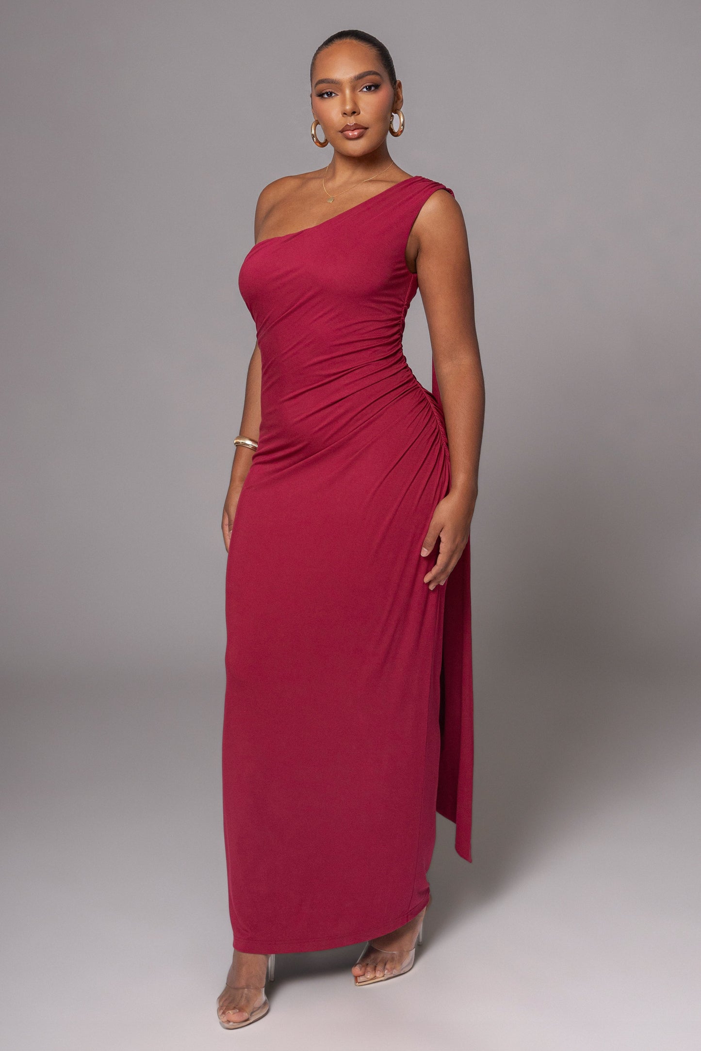 Red Kianna Drape Maxi Dress JLUXLABEL