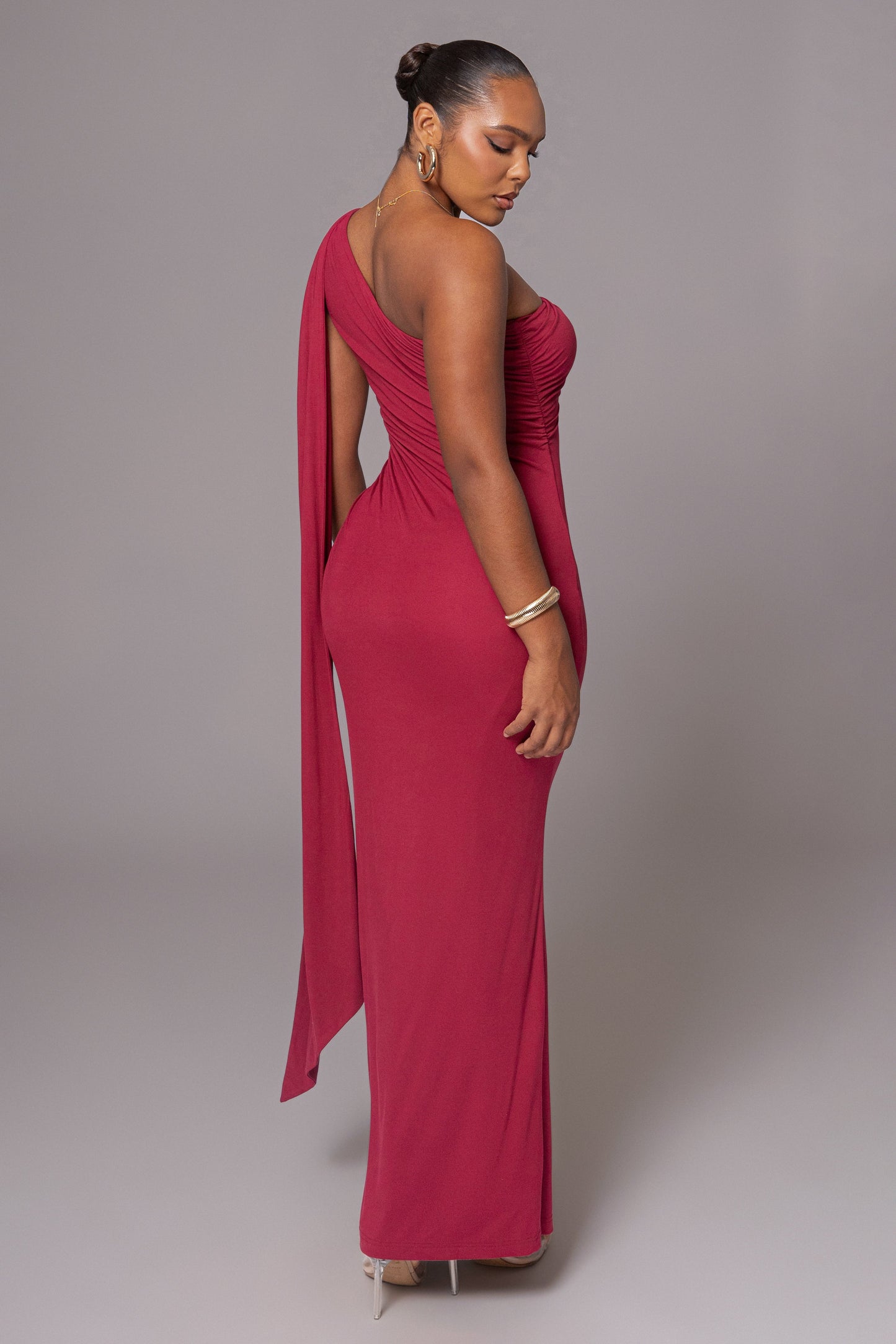 Red Kianna Drape Maxi Dress JLUXLABEL