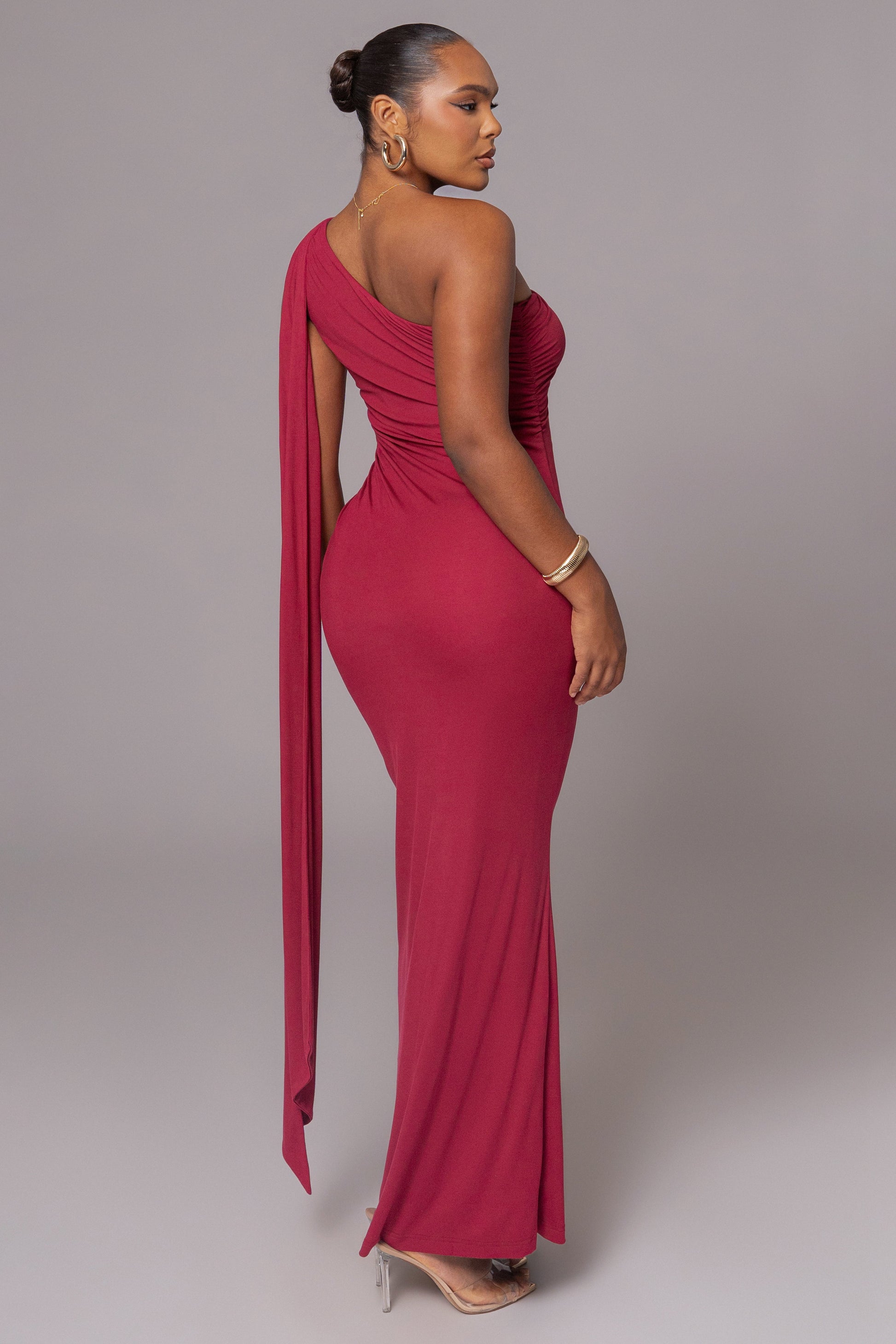 Red Kianna Drape Maxi Dress JLUXLABEL