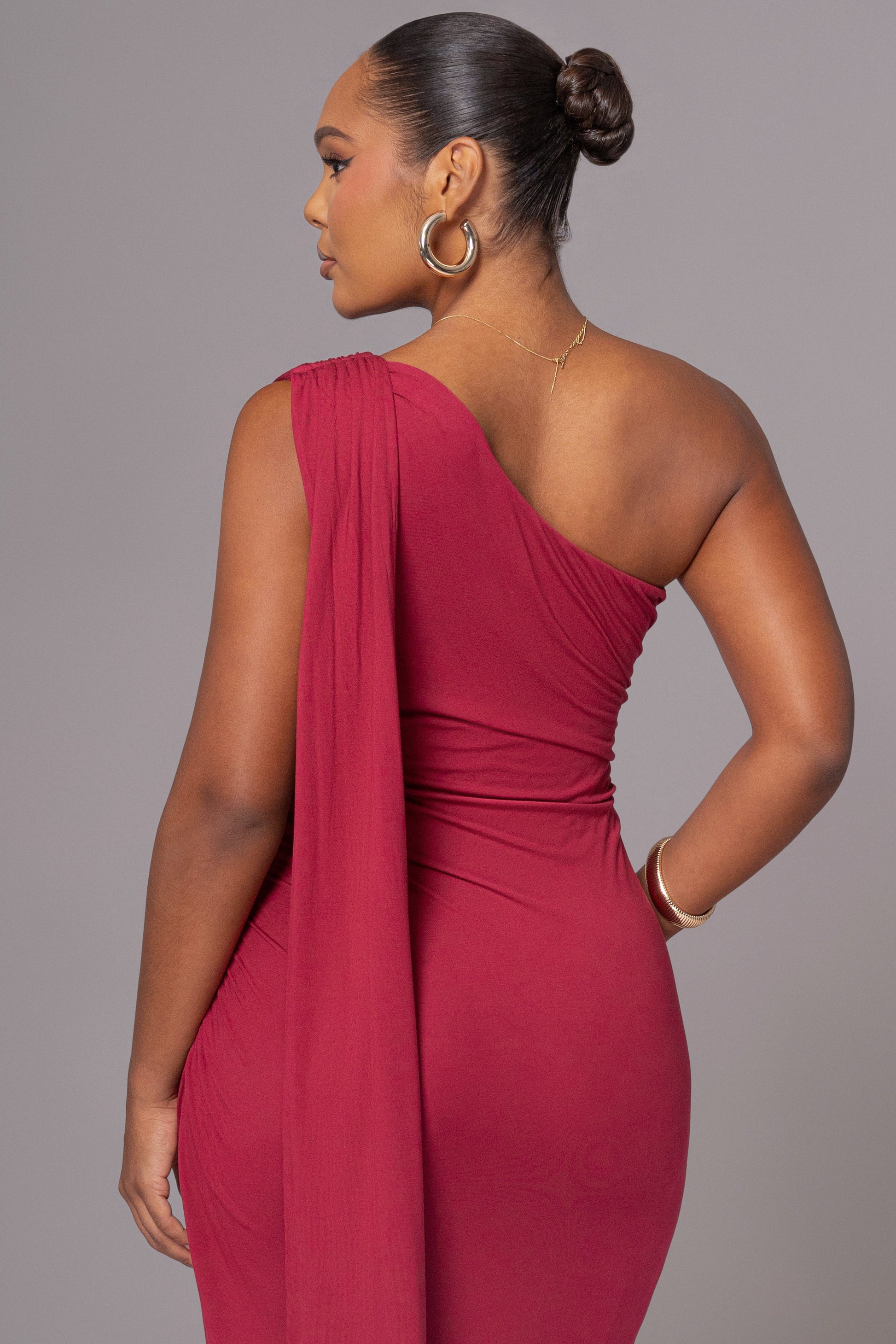 Red Kianna Drape Maxi Dress JLUXLABEL