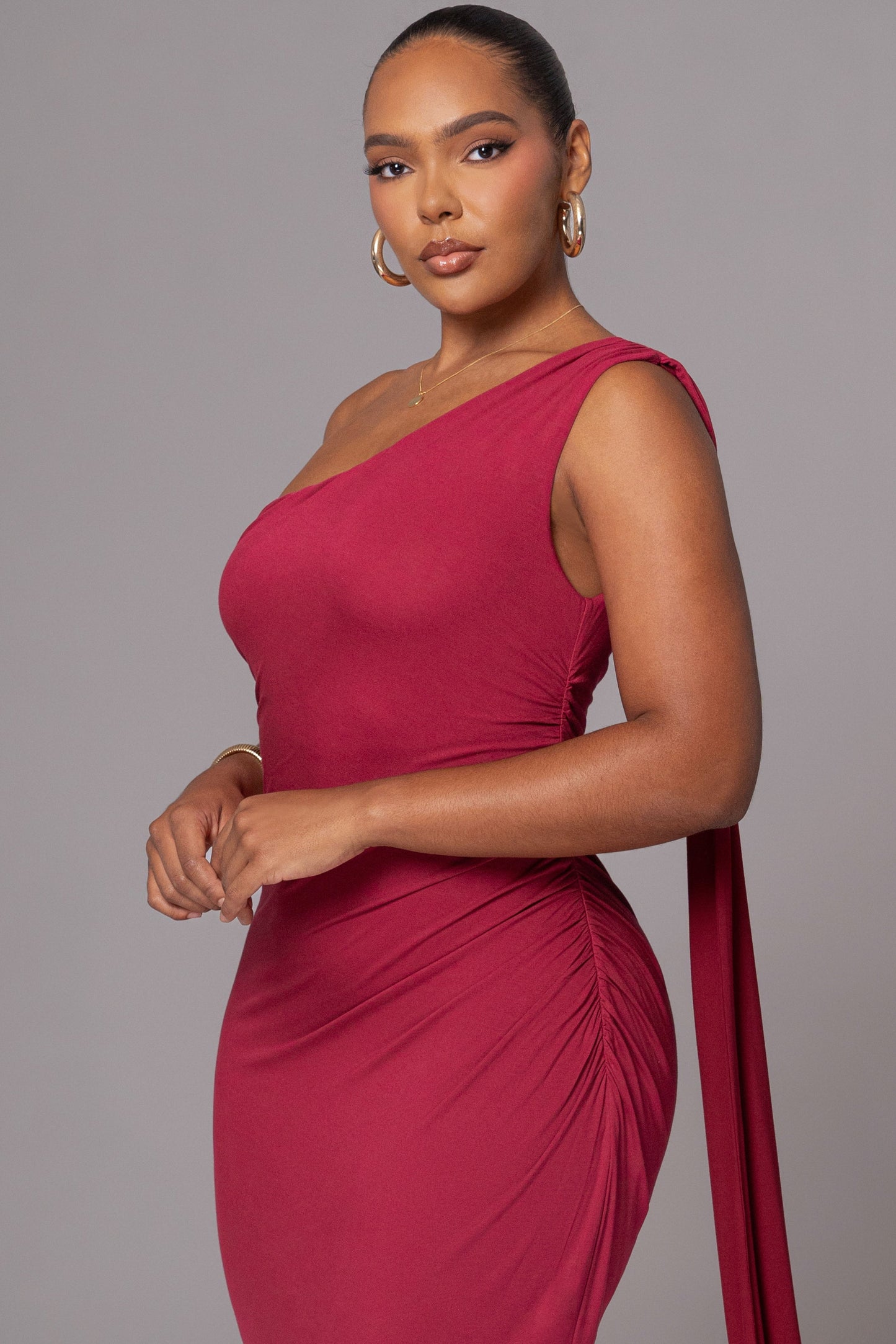 Red Kianna Drape Maxi Dress JLUXLABEL