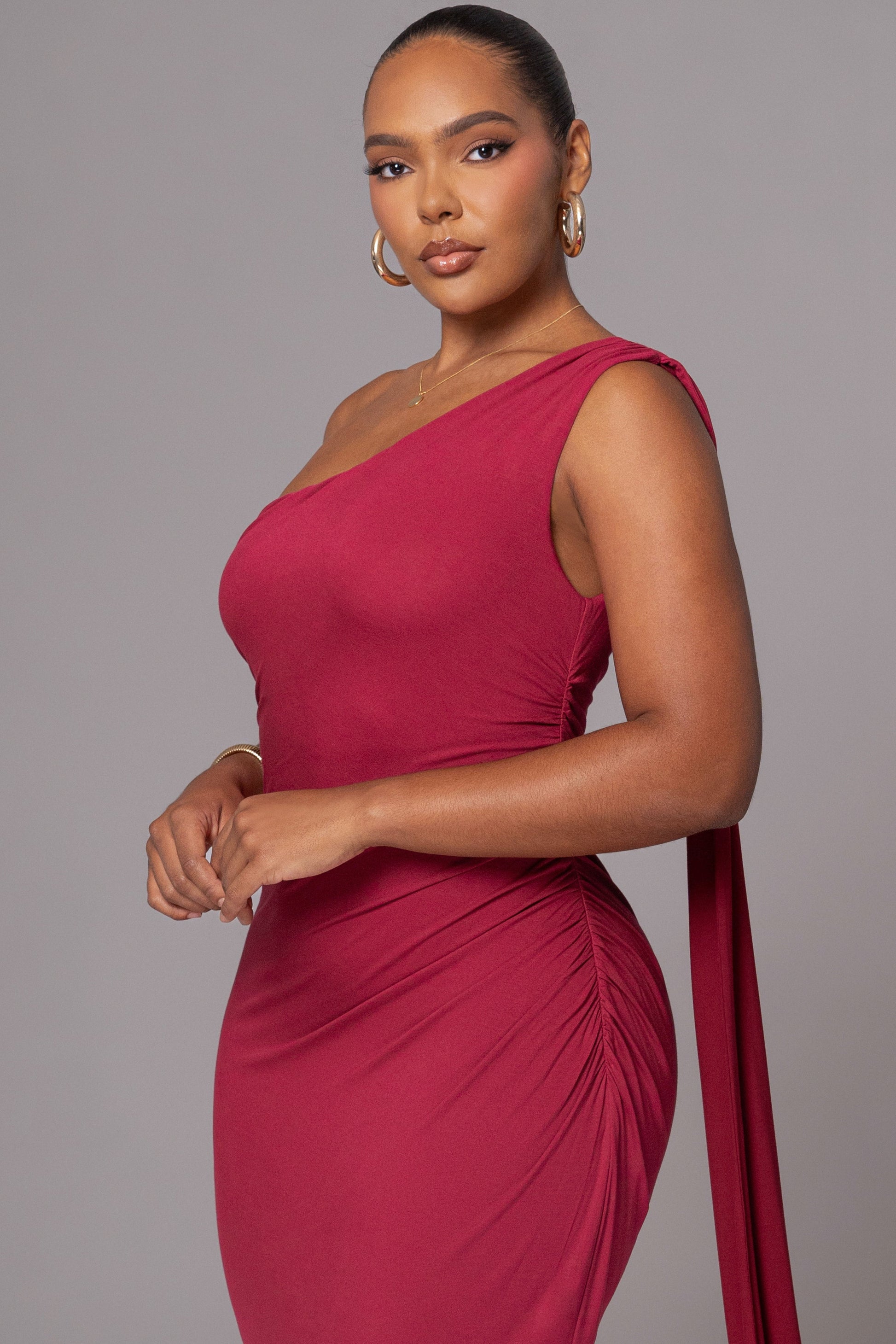Red Kianna Drape Maxi Dress JLUXLABEL