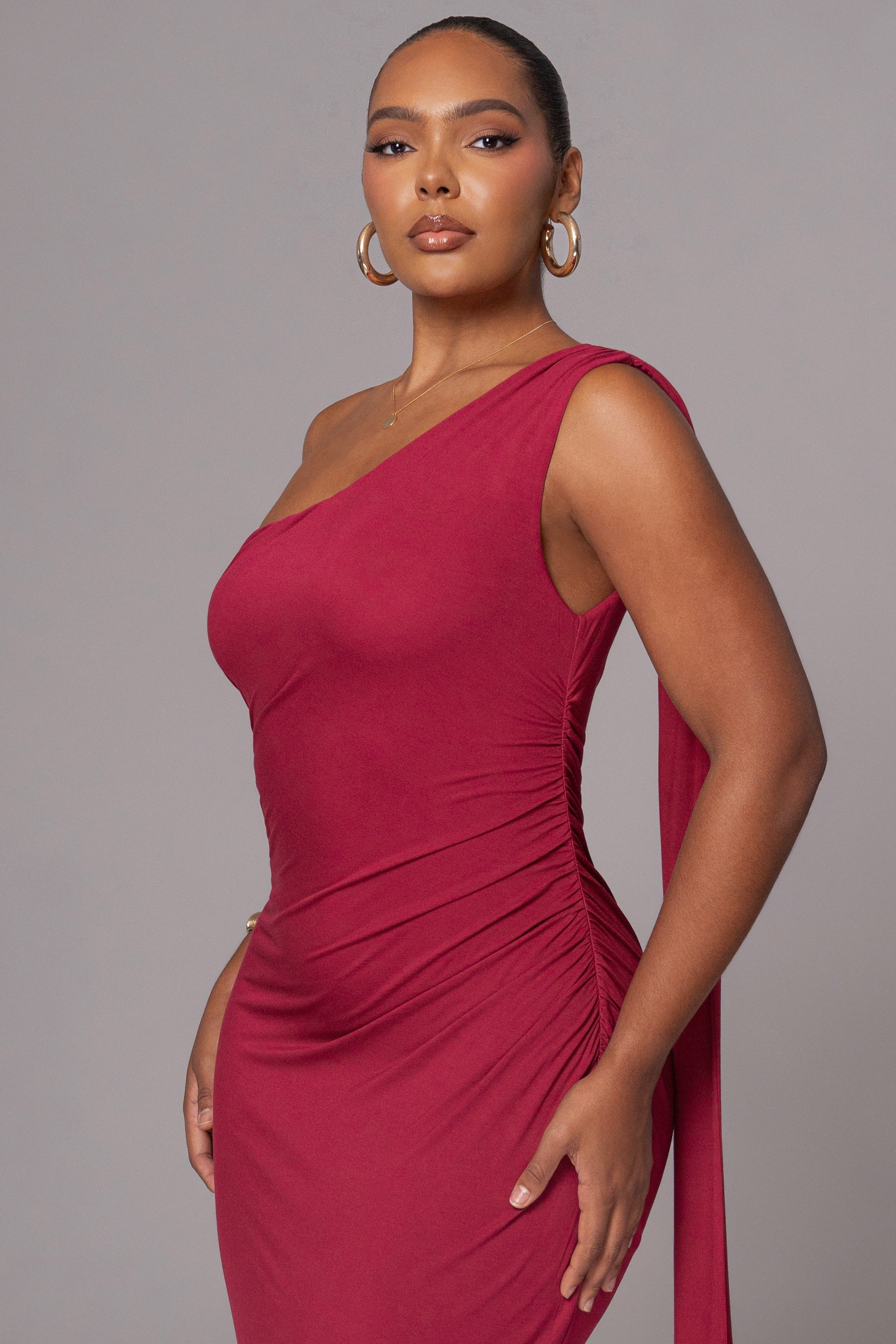Red Kianna Drape Maxi Dress JLUXLABEL