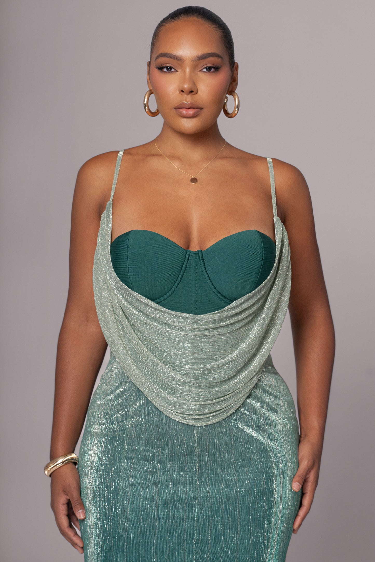 Green Shimmery Nights Maxi Dress JLUXLABEL