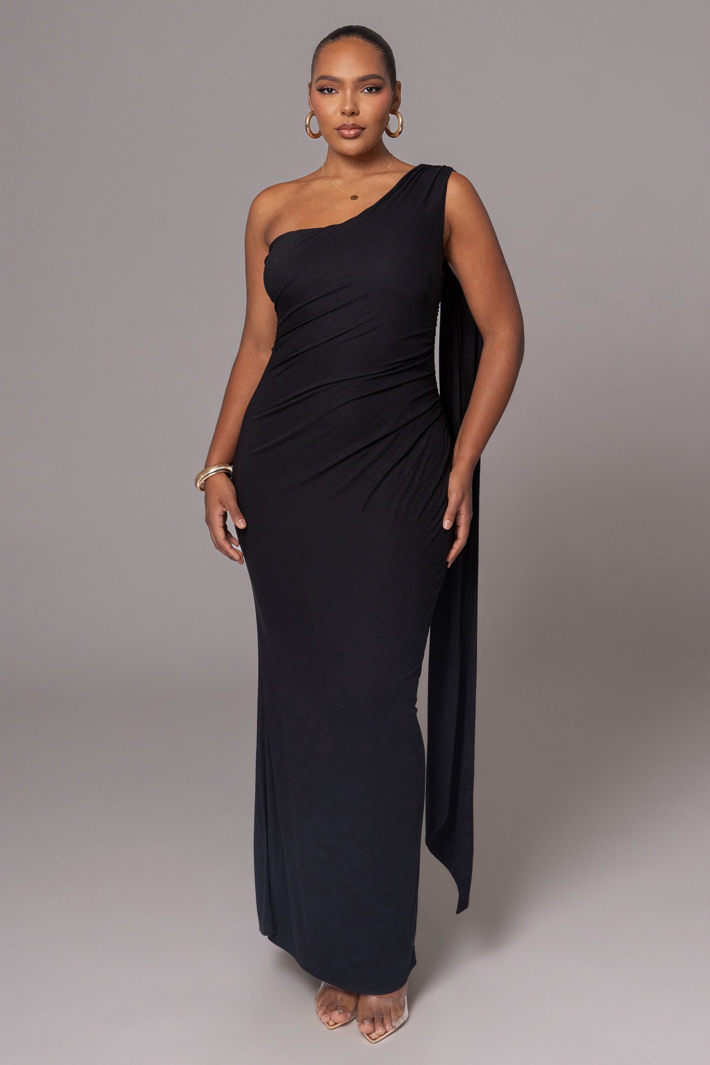 Black Kianna Drape Maxi Dress JLUXLABEL