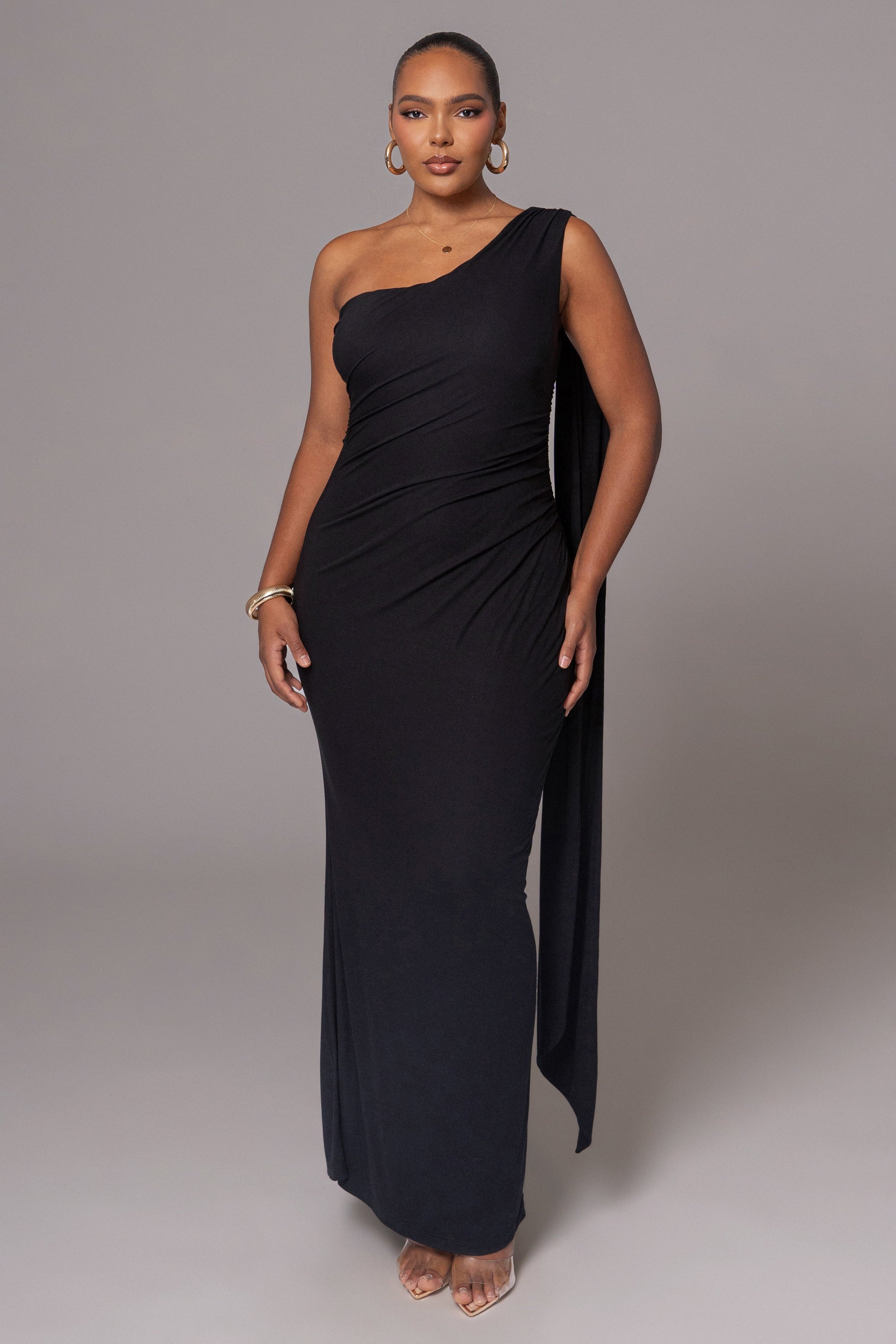 Black Kianna Drape Maxi Dress JLUXLABEL