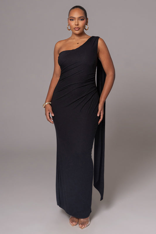 Black Kianna Drape Maxi Dress JLUXLABEL