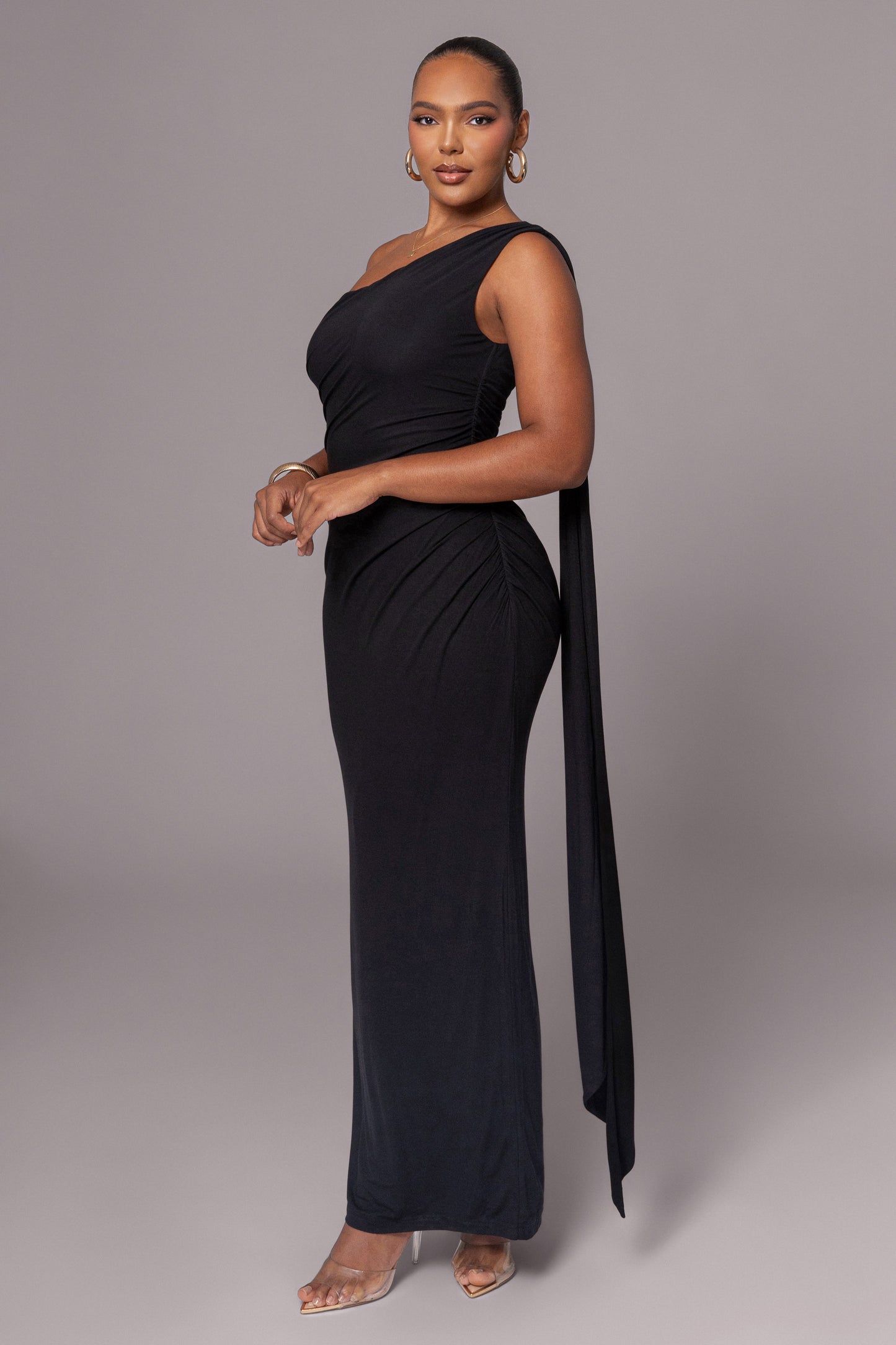 Black Kianna Drape Maxi Dress JLUXLABEL
