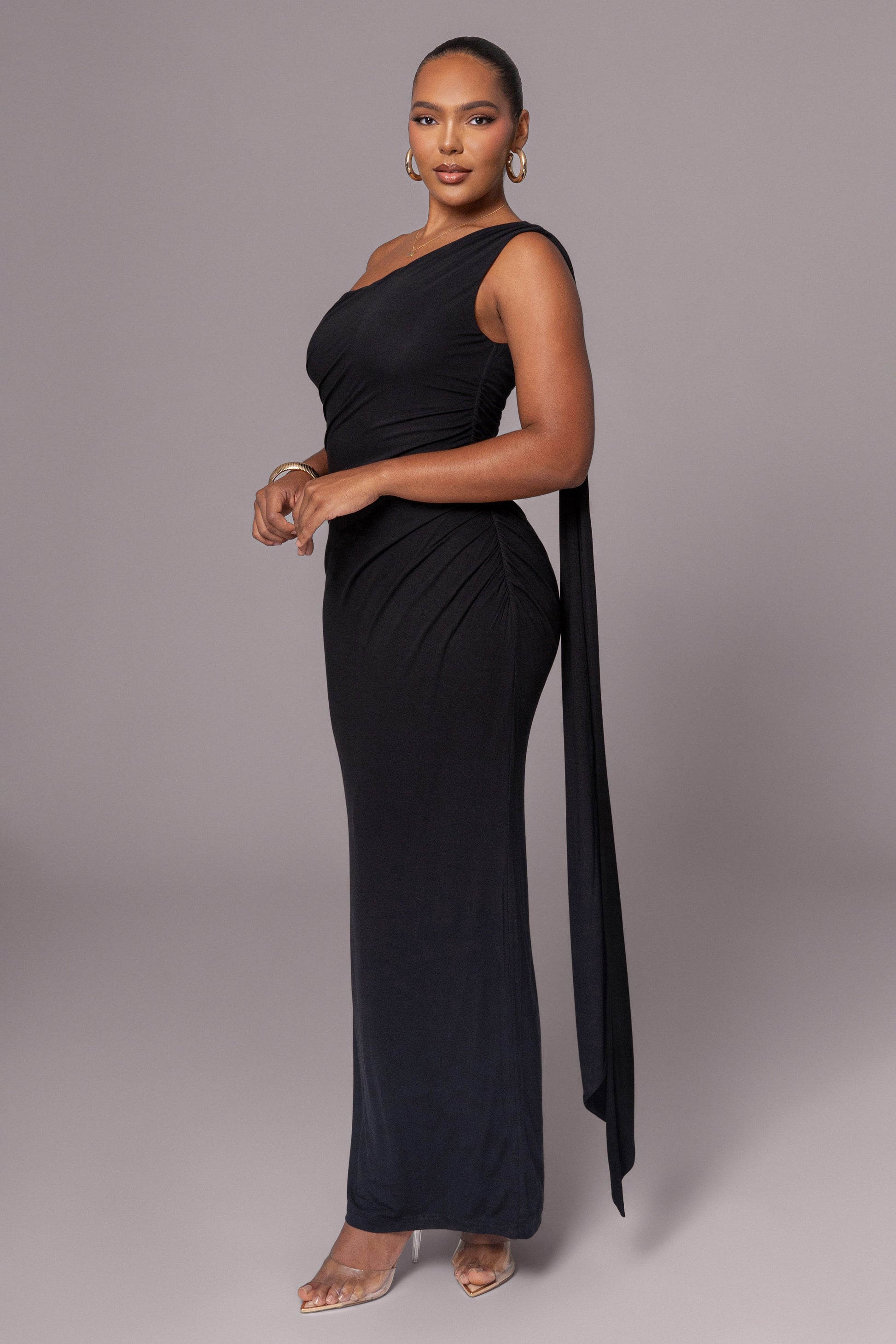 Black Kianna Drape Maxi Dress JLUXLABEL
