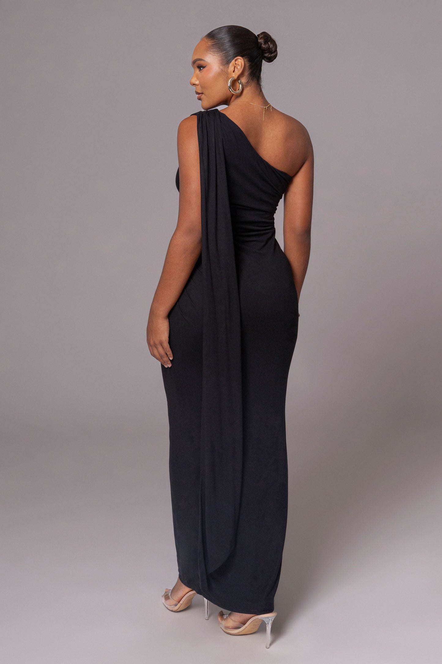 Black Kianna Drape Maxi Dress JLUXLABEL