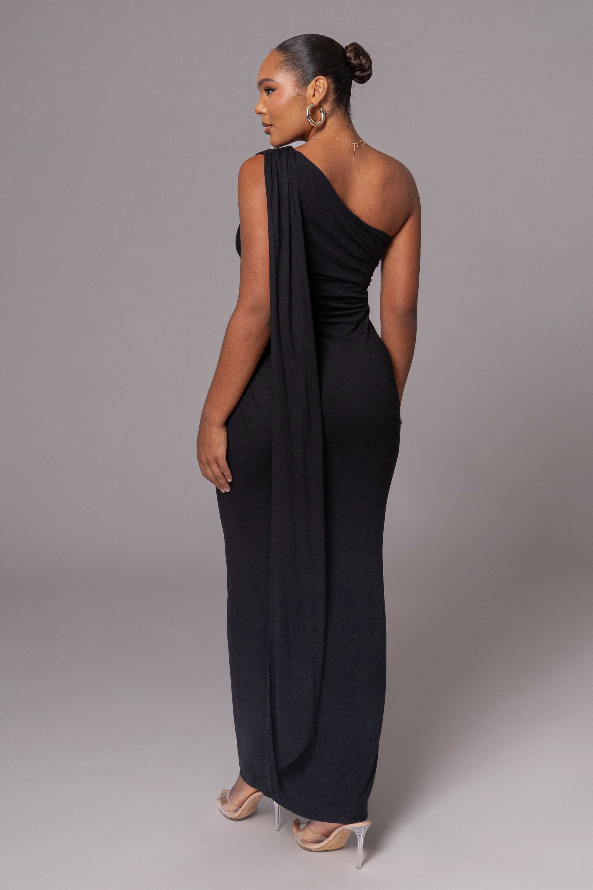 Black Kianna Drape Maxi Dress JLUXLABEL