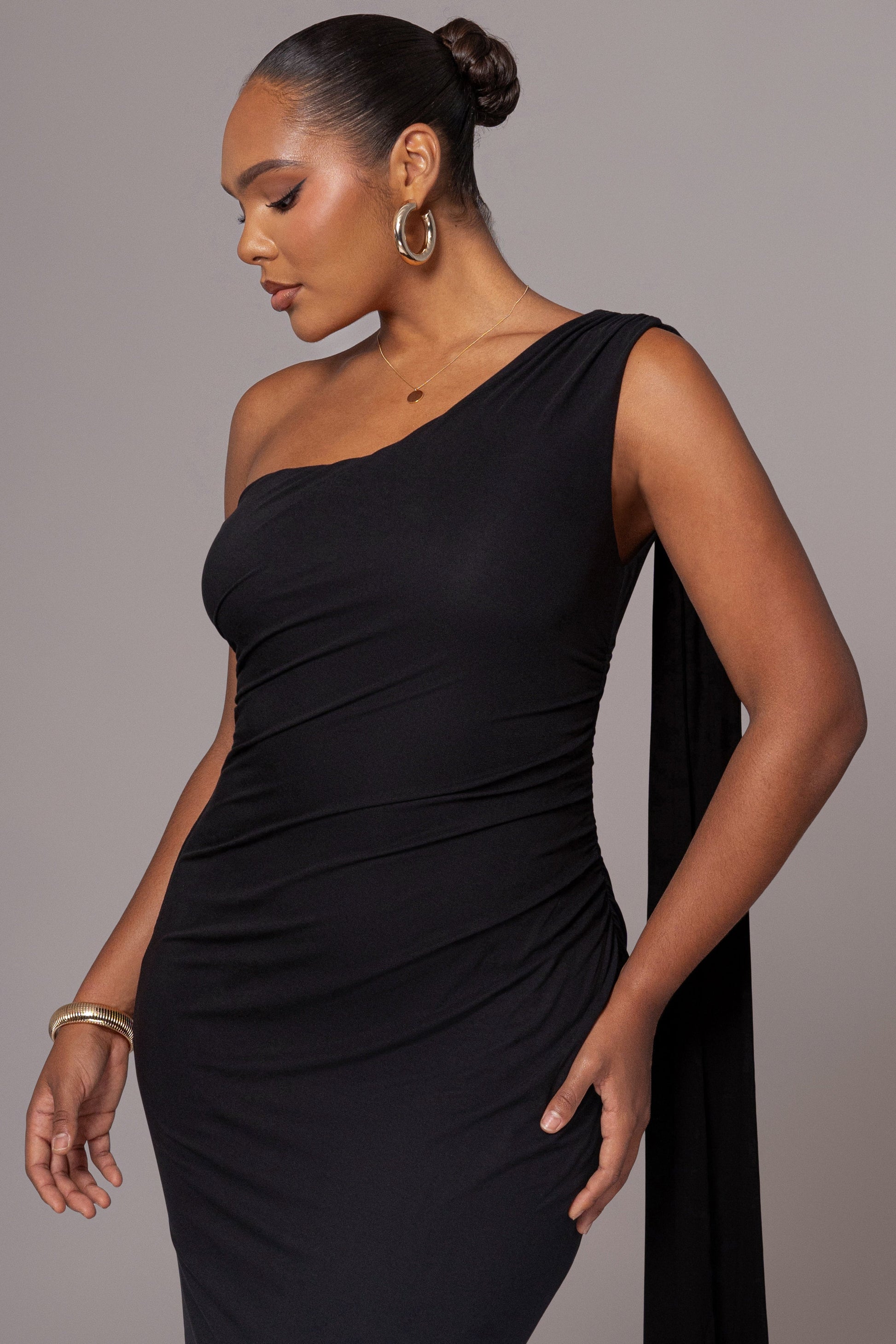 Black Kianna Drape Maxi Dress JLUXLABEL