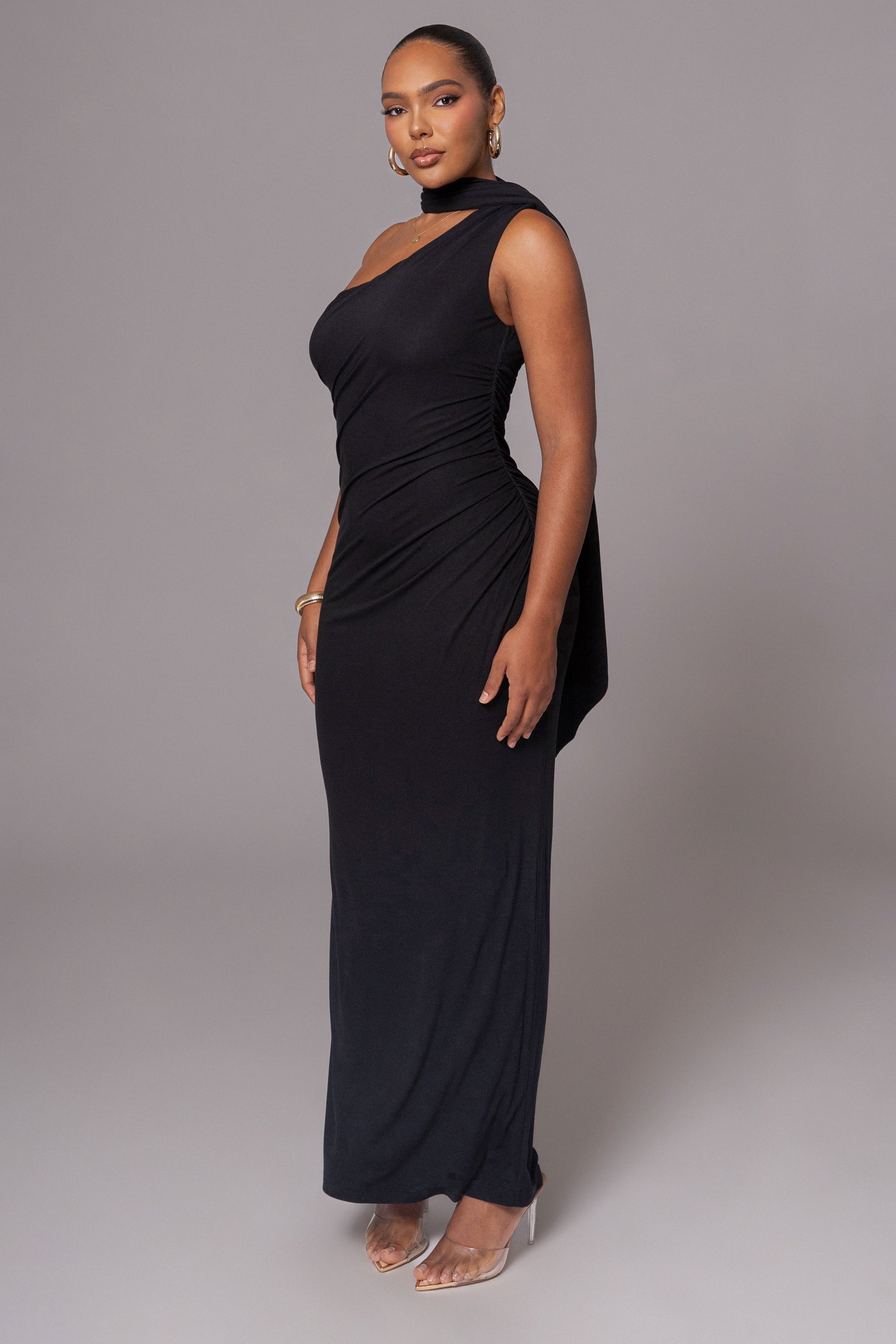 Black Kianna Drape Maxi Dress JLUXLABEL