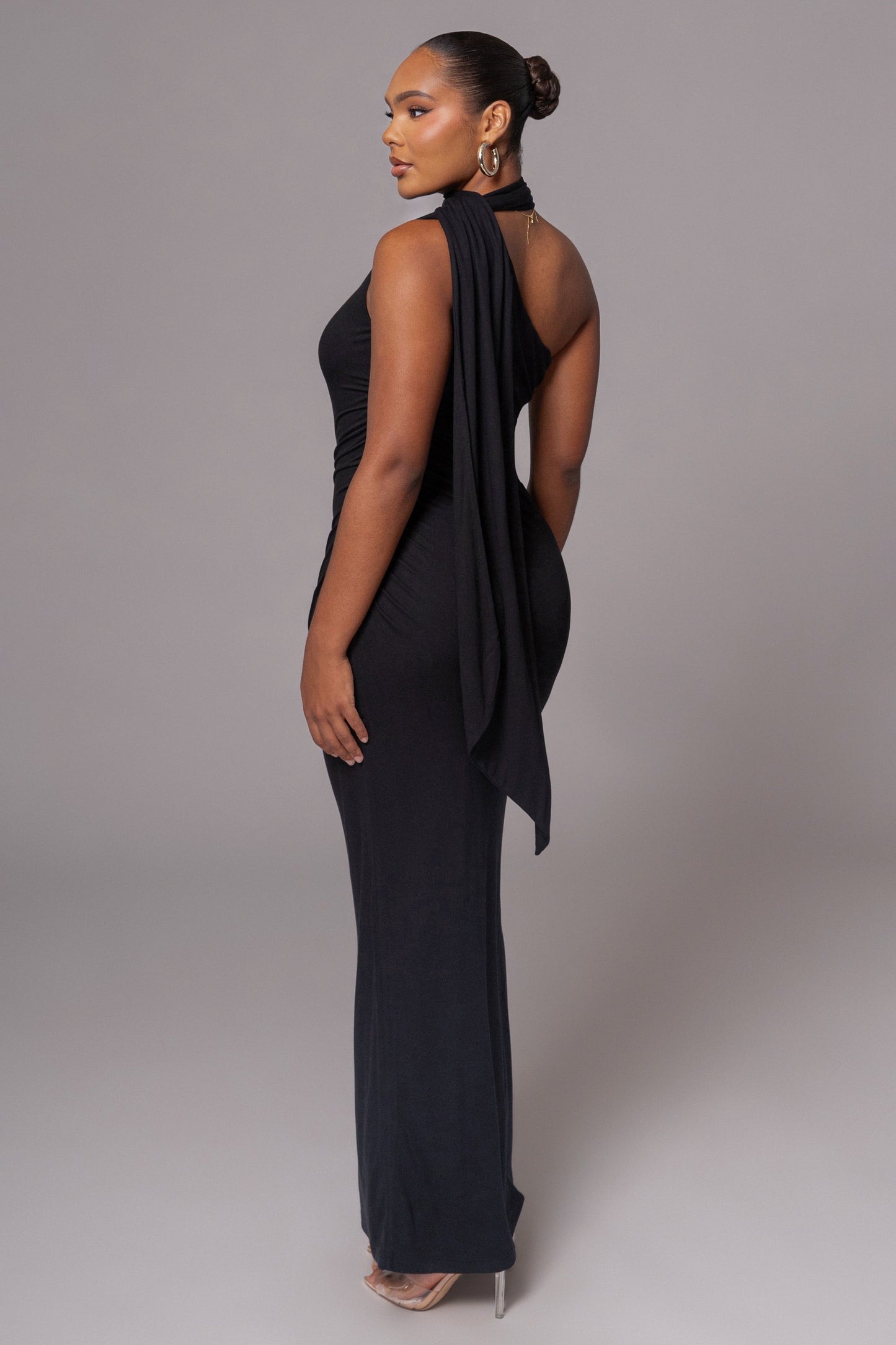 Black Kianna Drape Maxi Dress JLUXLABEL
