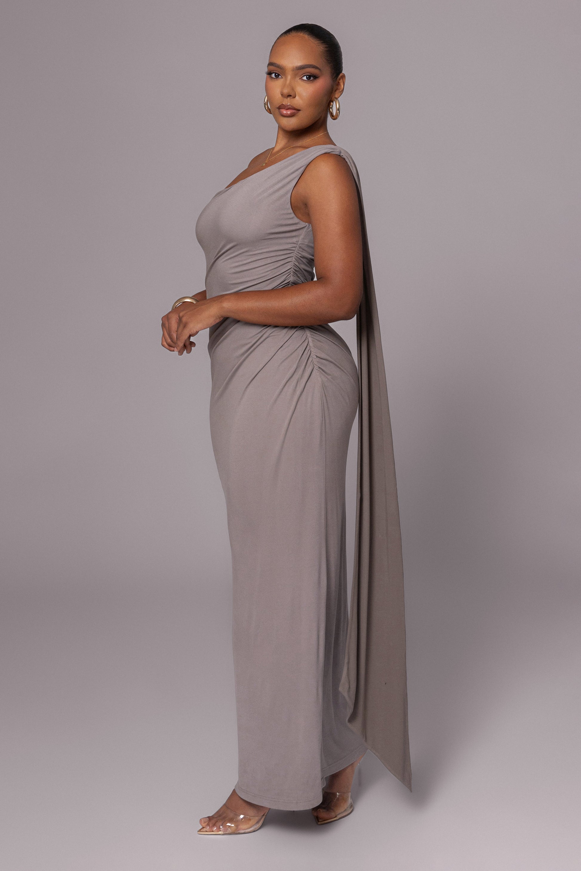 Grey Kianna Drape Maxi Dress JLUXLABEL
