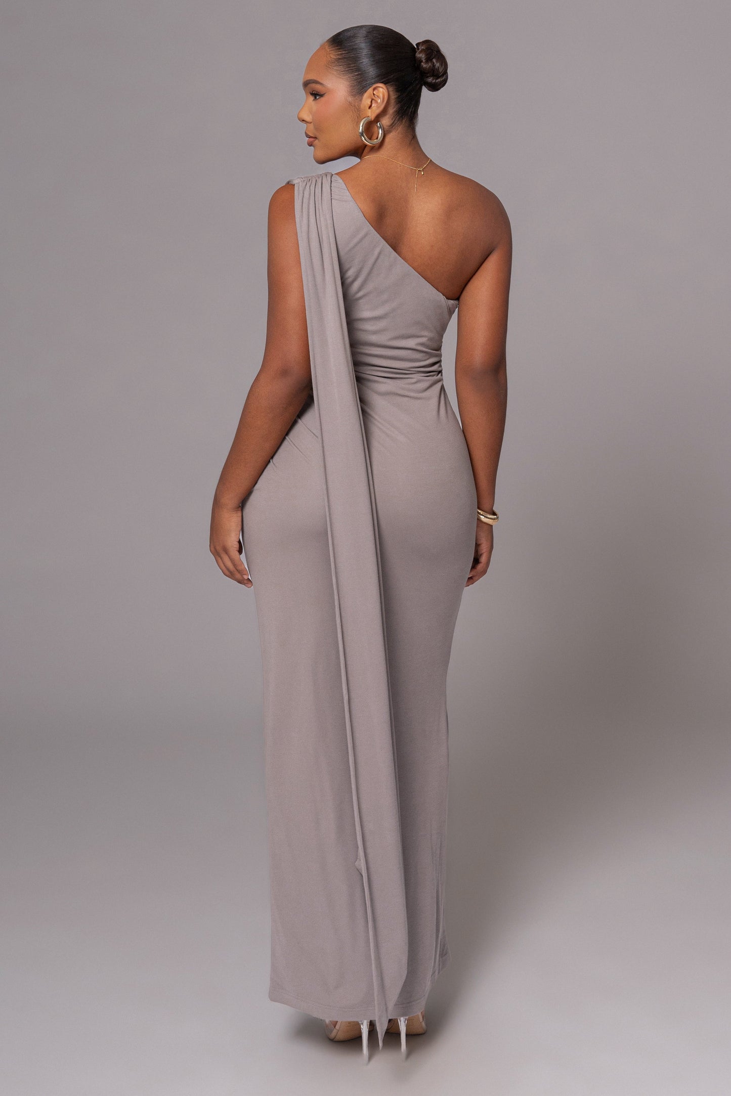 Grey Kianna Drape Maxi Dress JLUXLABEL