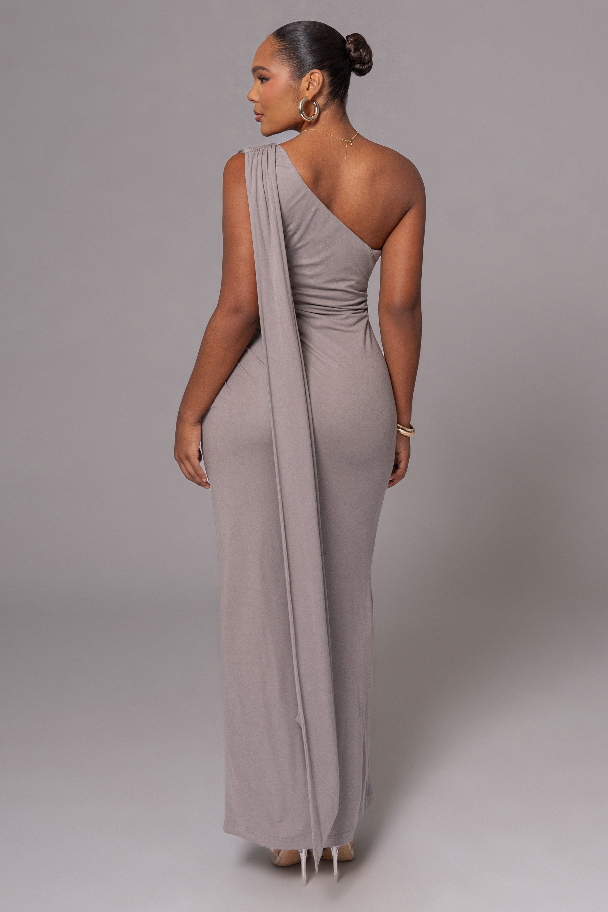 Grey Kianna Drape Maxi Dress JLUXLABEL