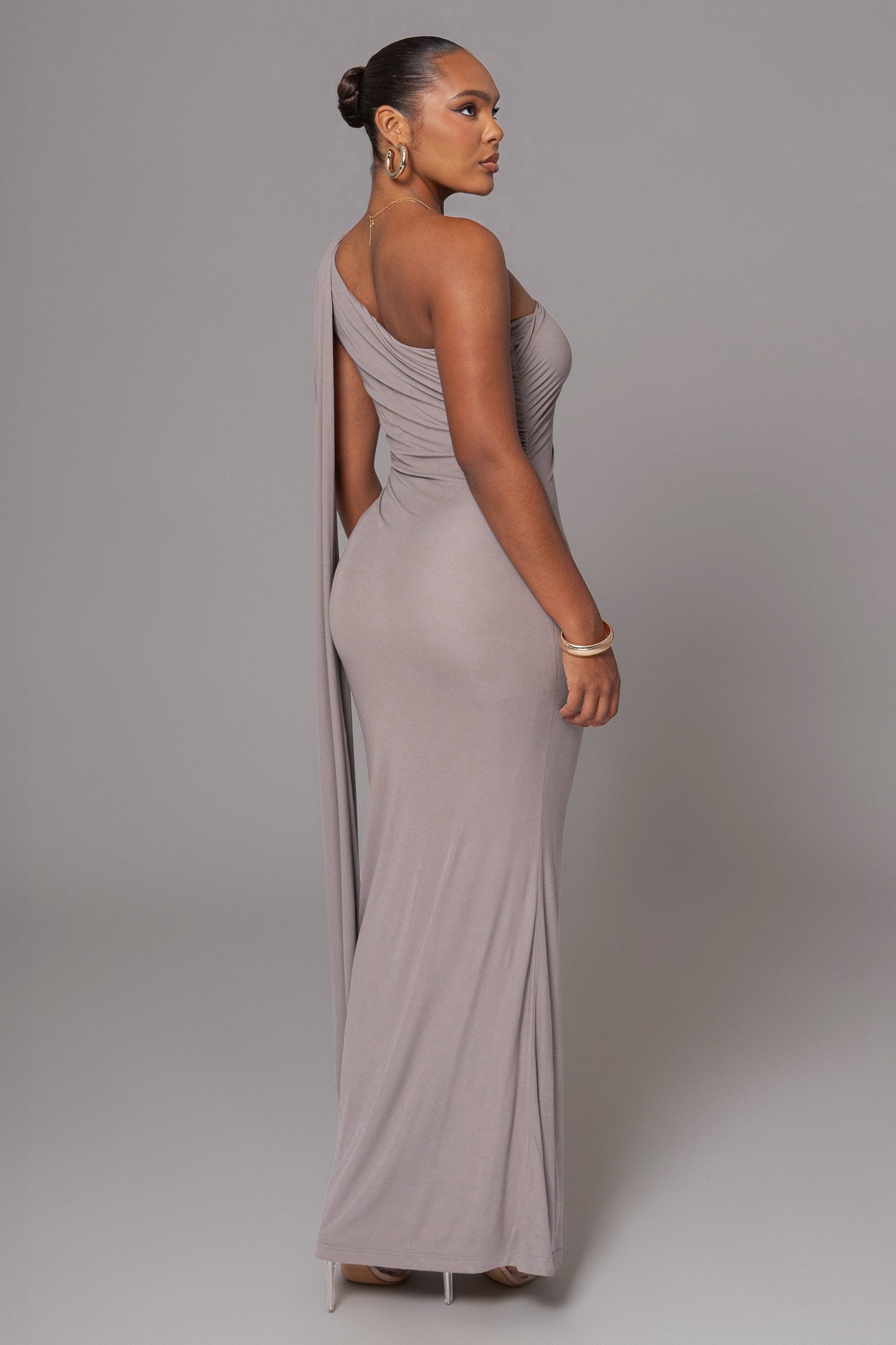 Grey Kianna Drape Maxi Dress JLUXLABEL