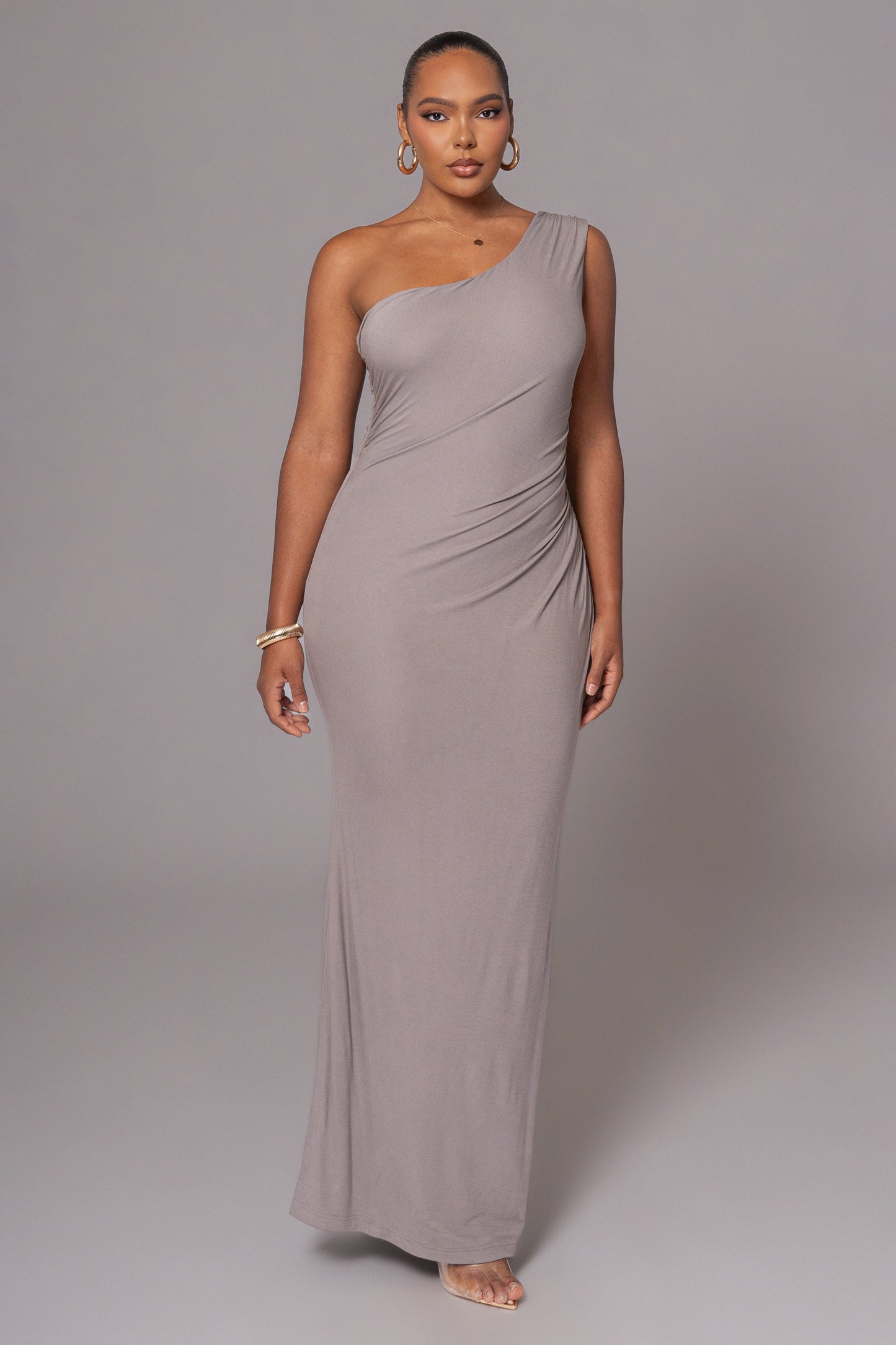 Grey Kianna Drape Maxi Dress JLUXLABEL