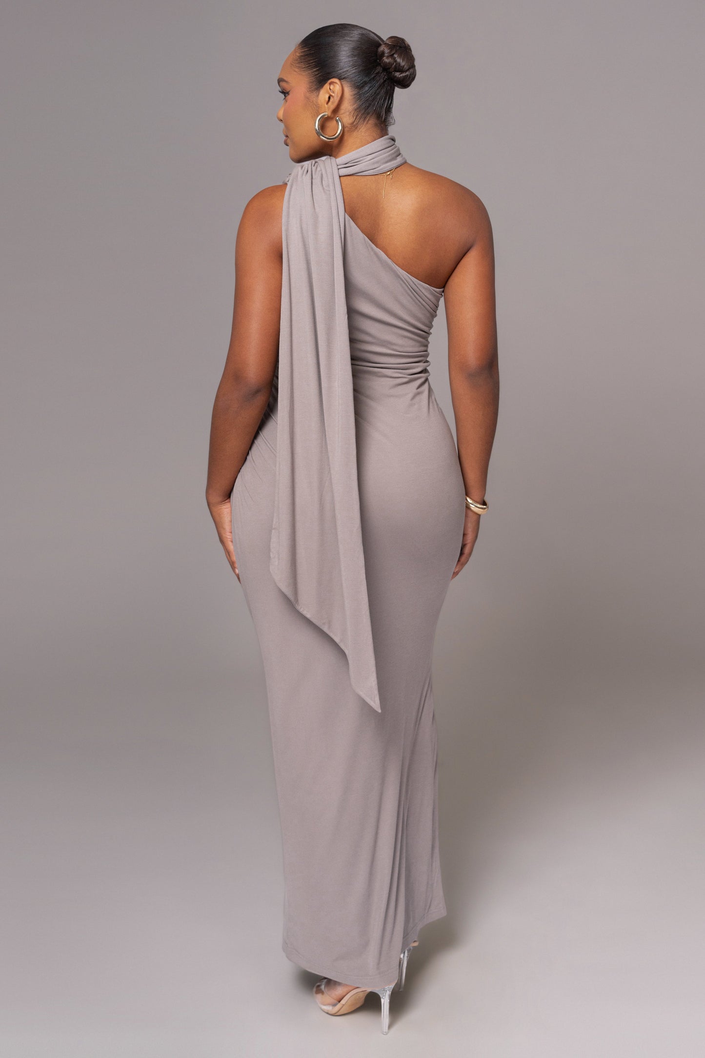 Grey Kianna Drape Maxi Dress JLUXLABEL