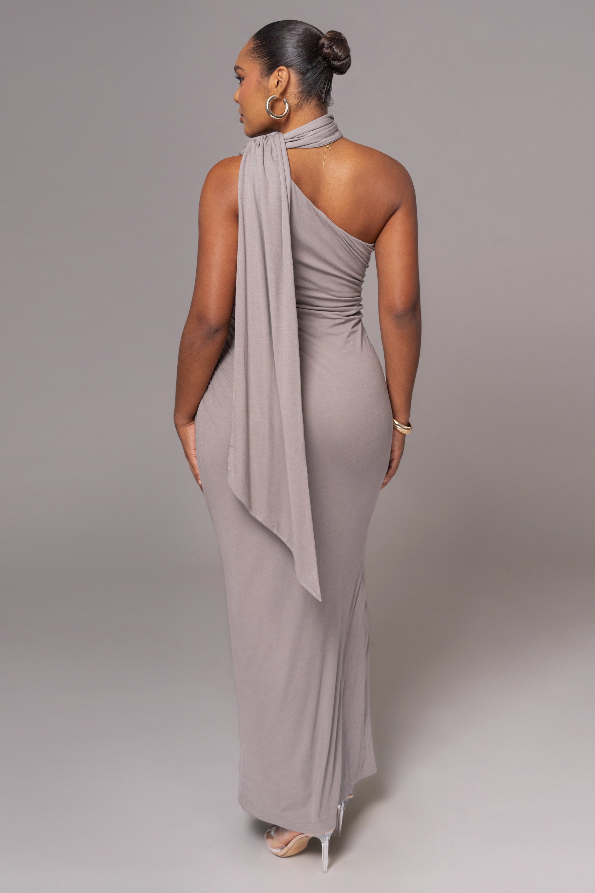 Grey Kianna Drape Maxi Dress JLUXLABEL