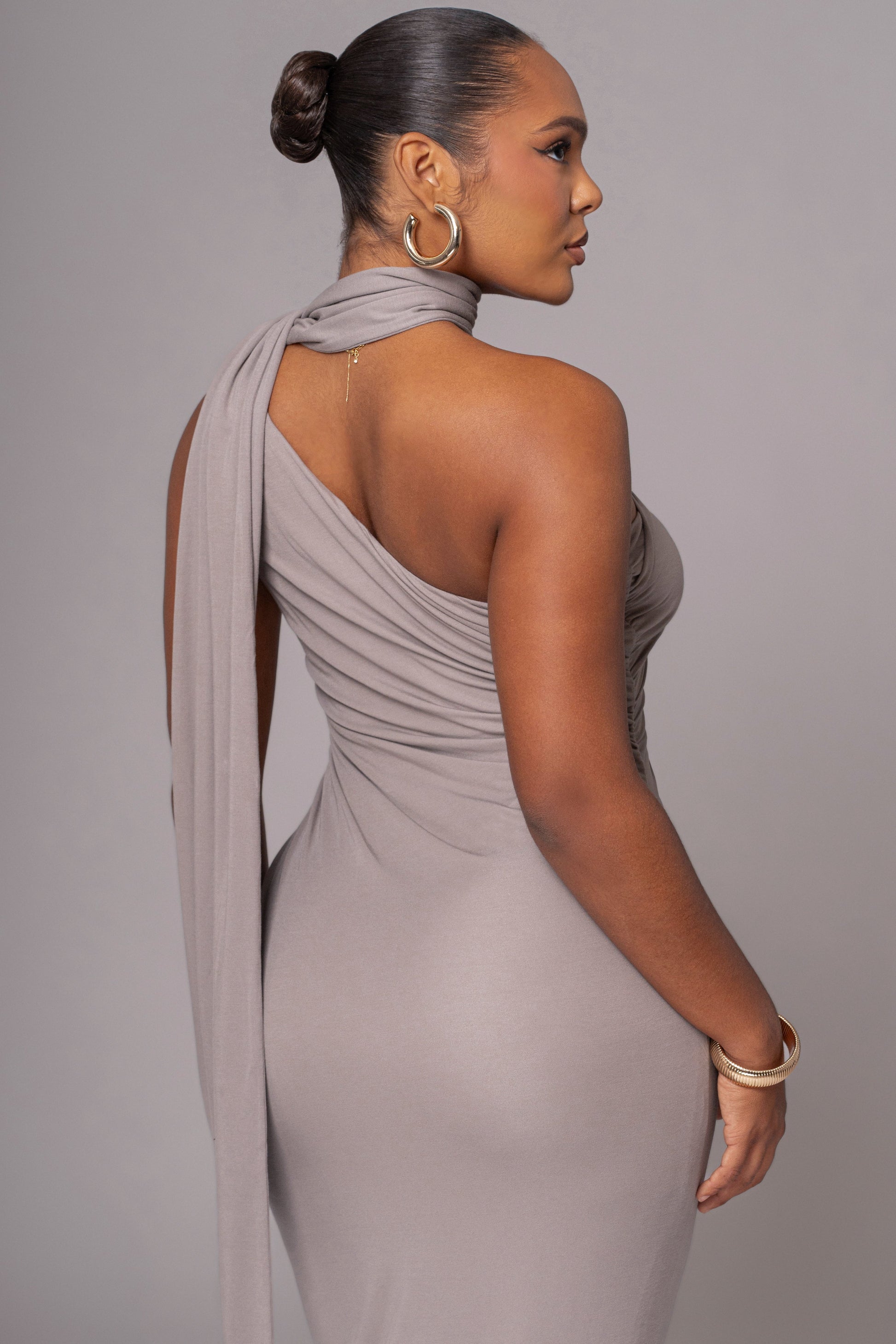 Grey Kianna Drape Maxi Dress JLUXLABEL