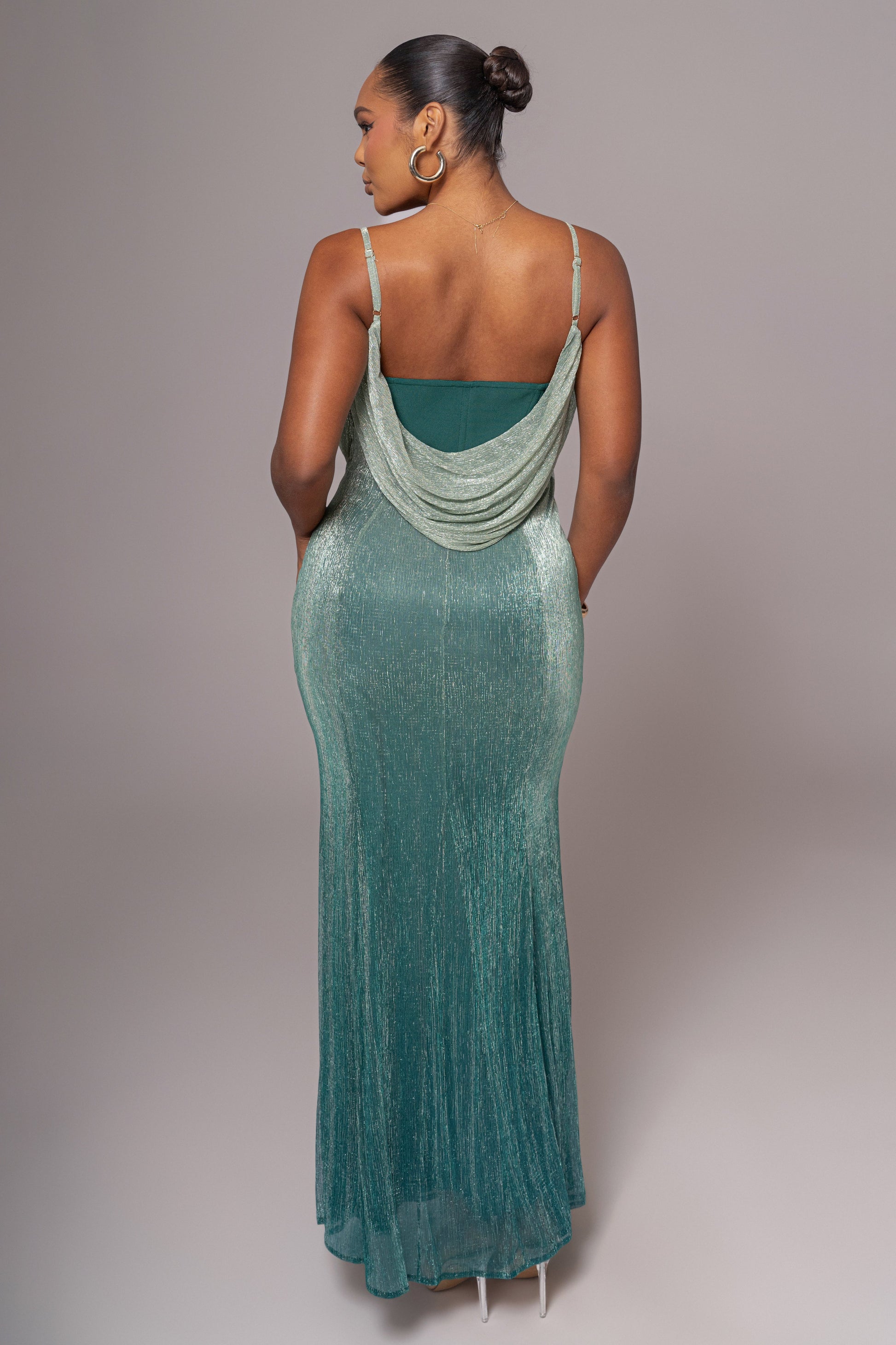Green Shimmery Nights Maxi Dress JLUXLABEL