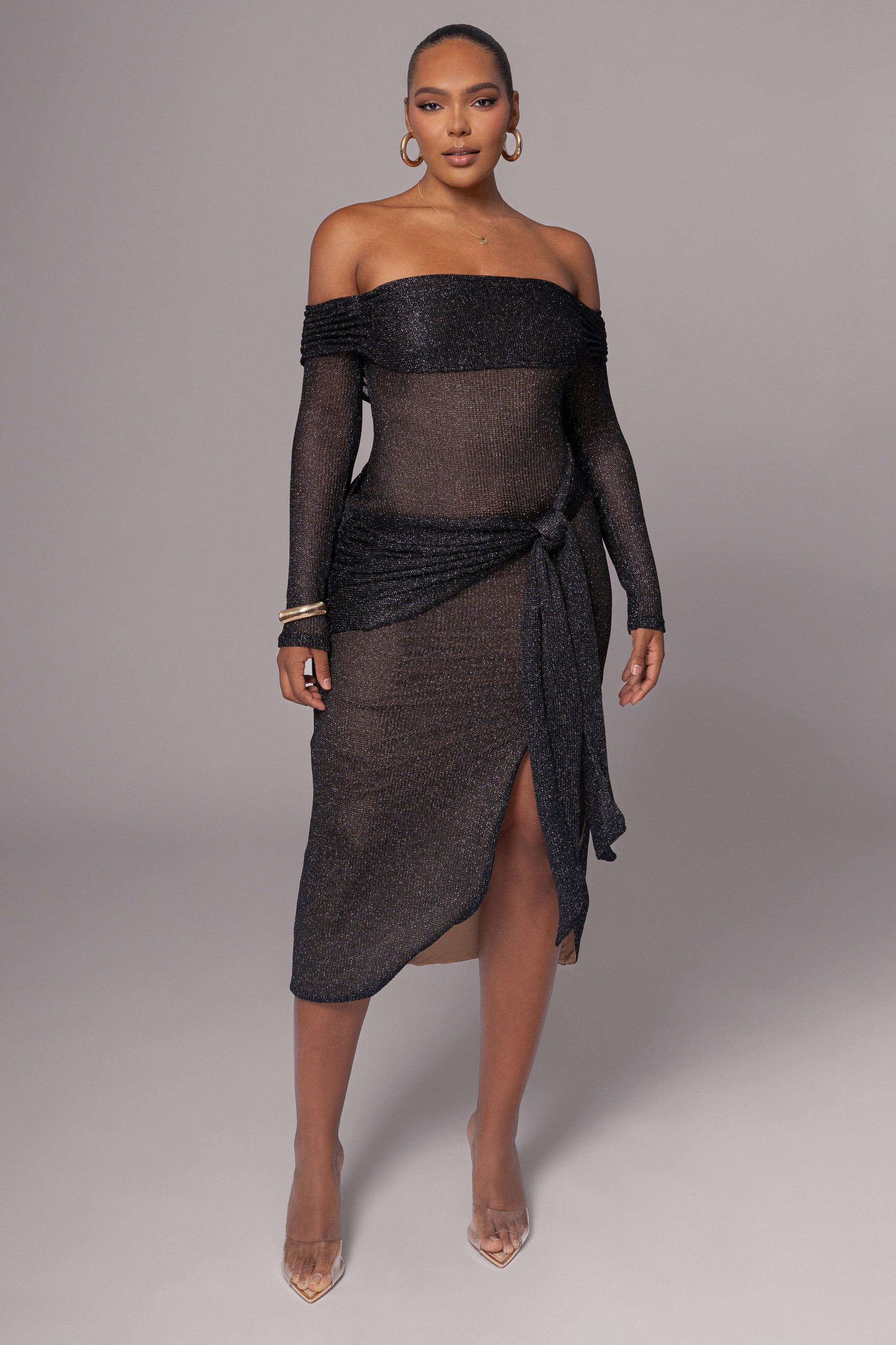 Black Island Elegance Drape Dress JLUXLABEL