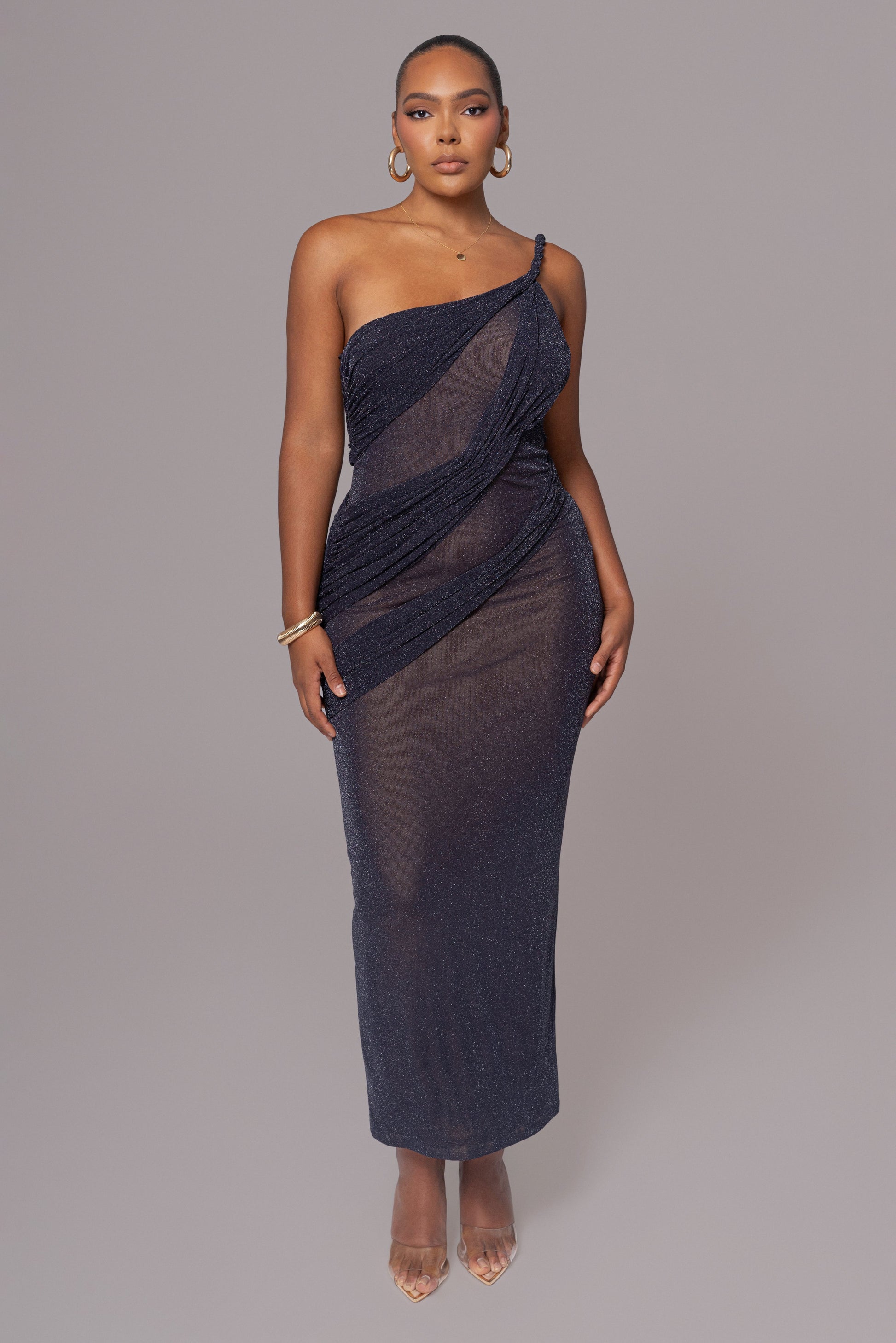 Navy Alari One Shoulder Maxi Dress JLUXLABEL
