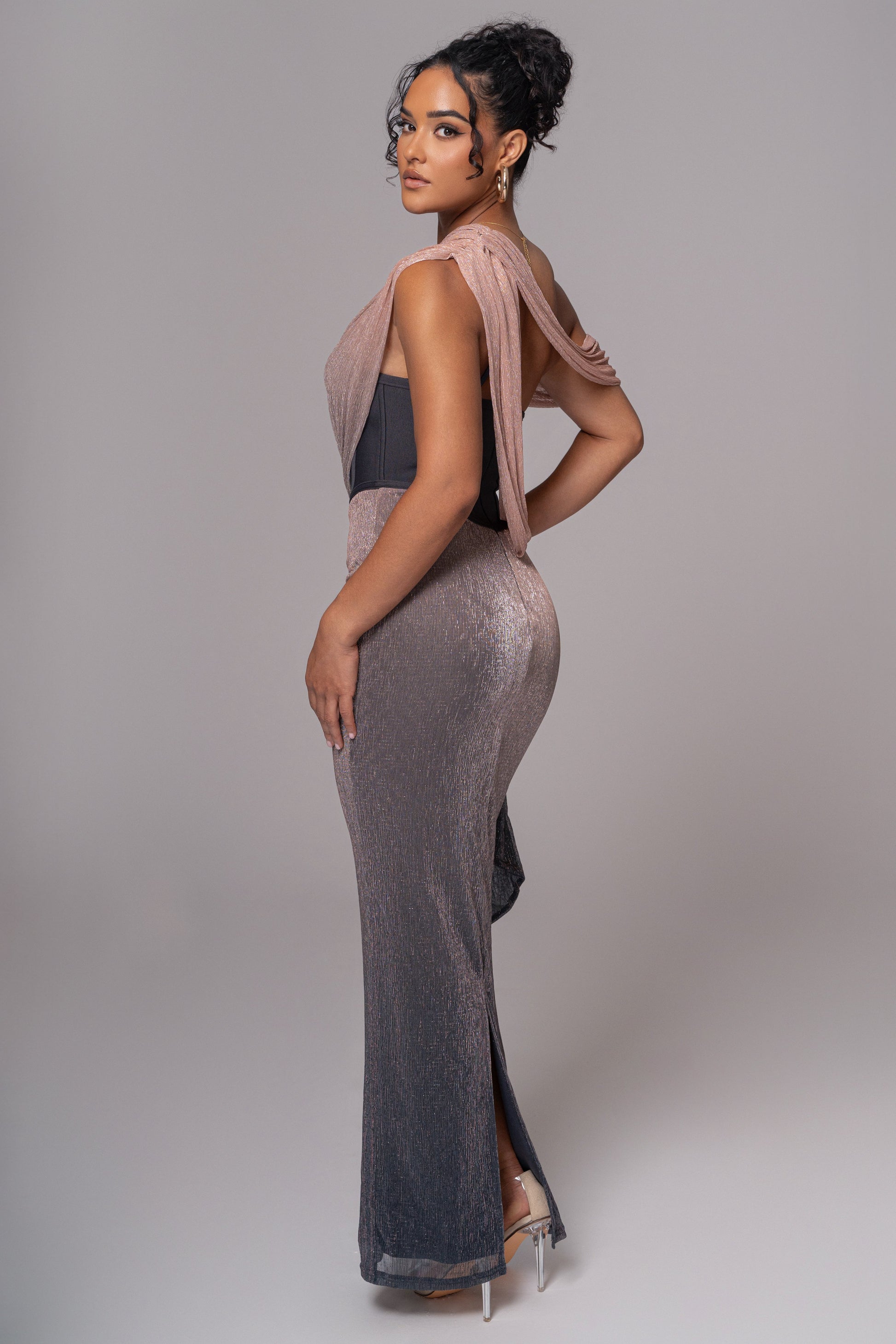 Pink Dusk Celestina Draped Maxi Dress JLUXLABEL