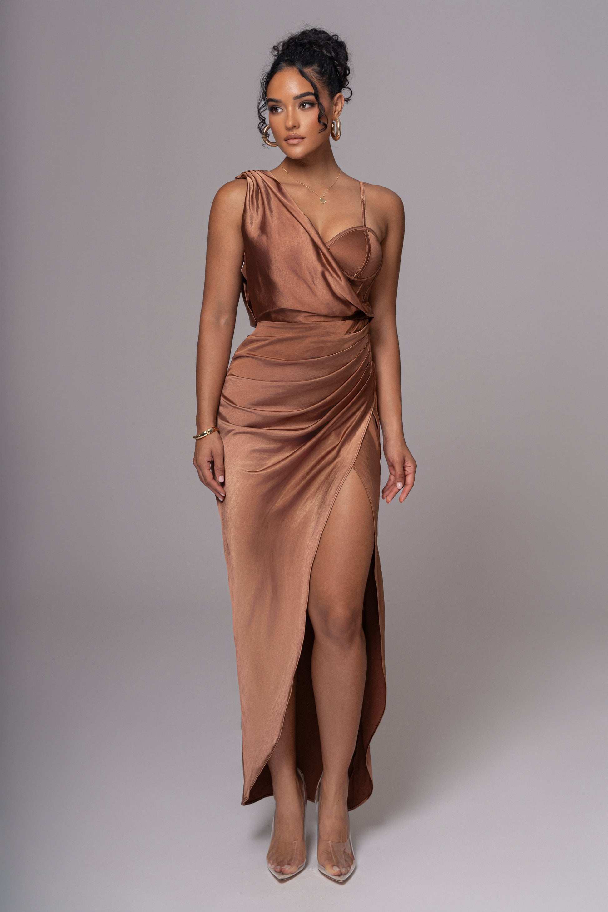 Chocolate Anastacia Drape Maxi Dress JLUXLABEL