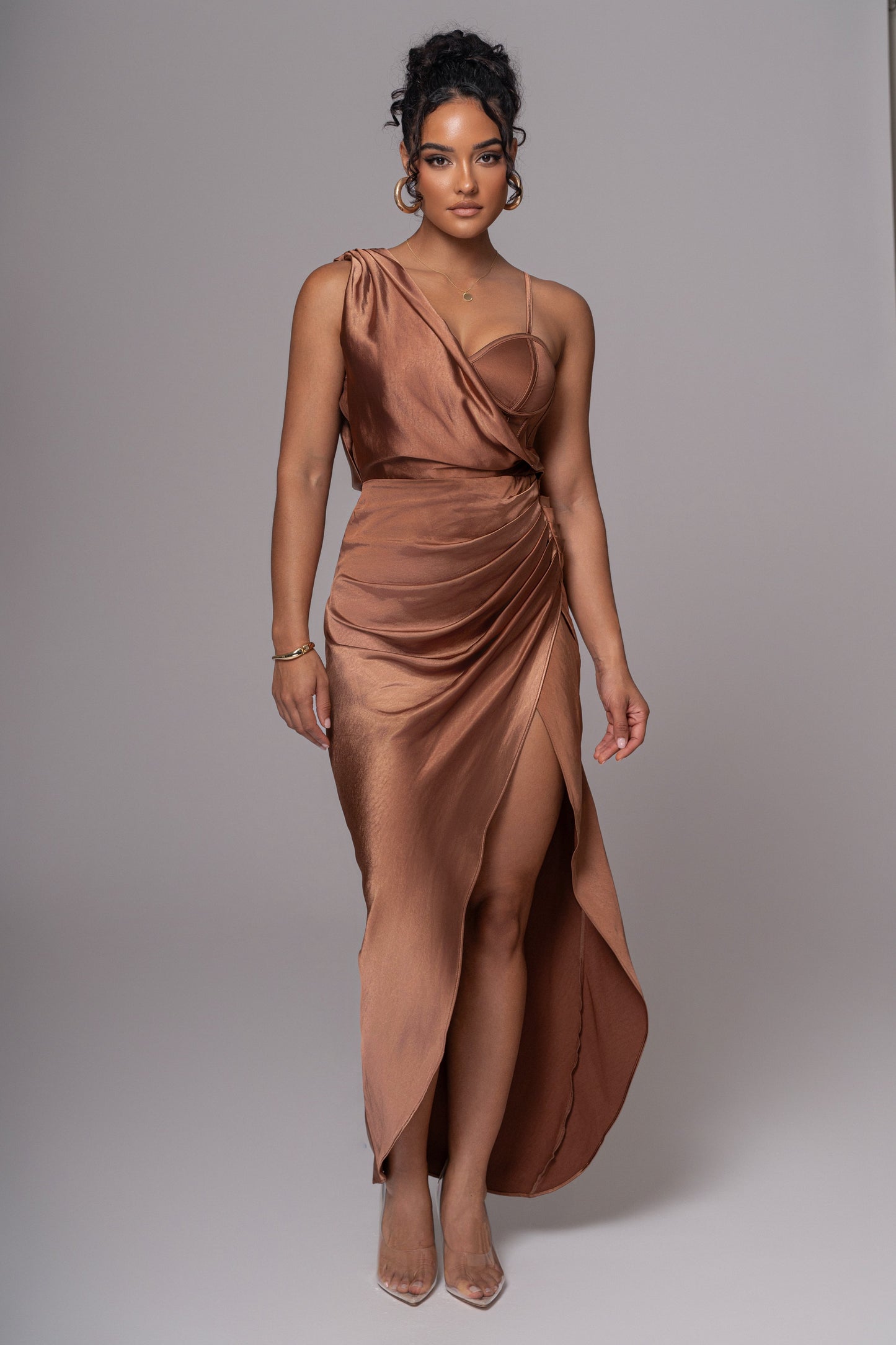 Chocolate Anastacia Drape Maxi Dress JLUXLABEL