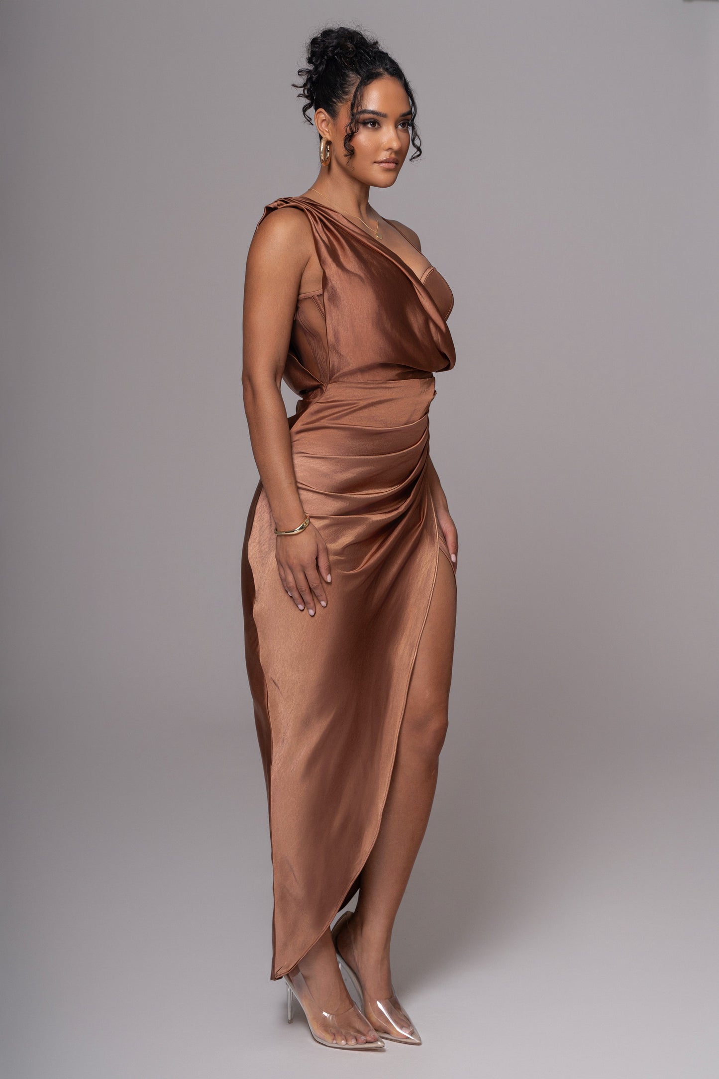 Chocolate Anastacia Drape Maxi Dress JLUXLABEL