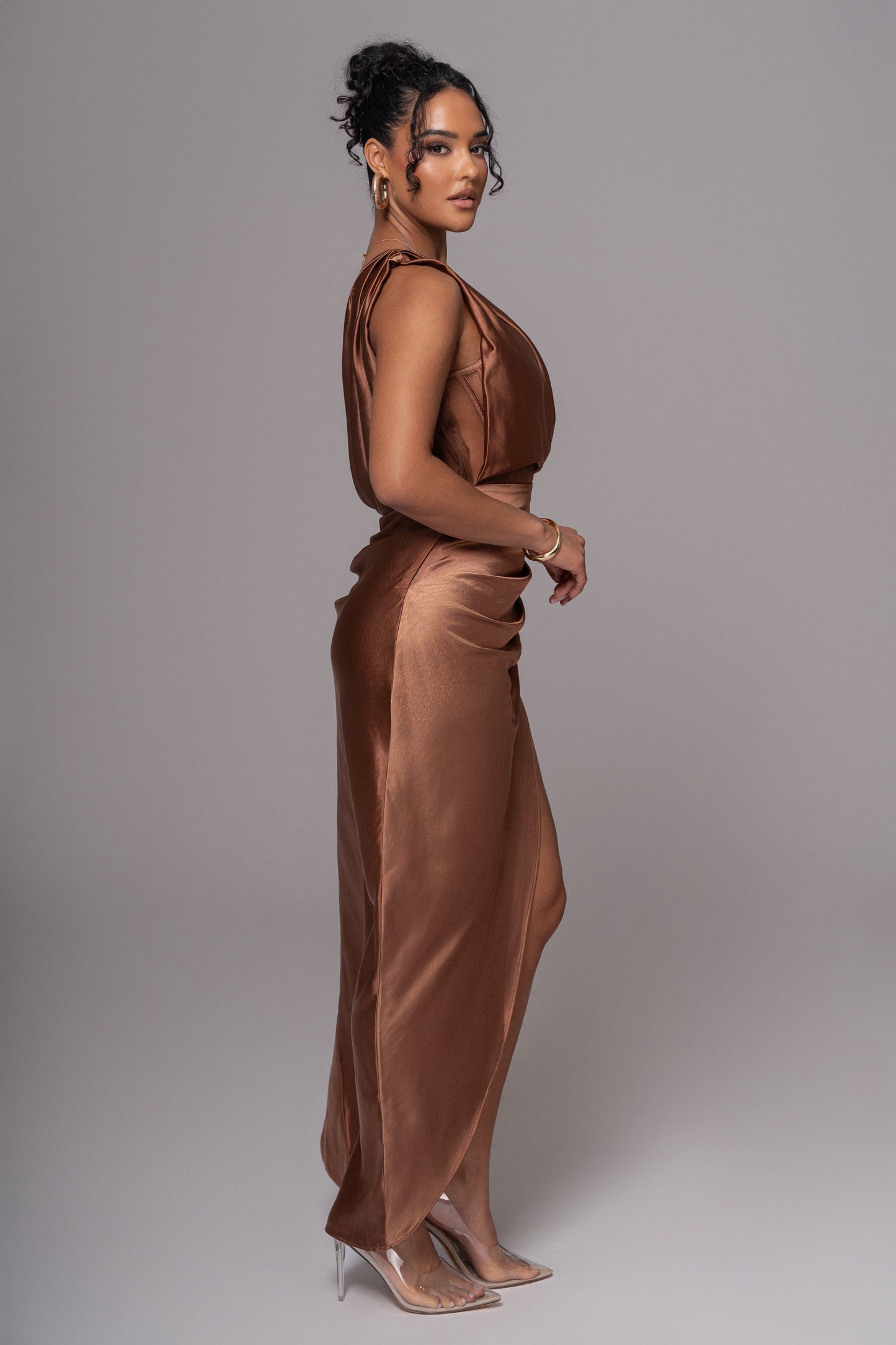 Chocolate Anastacia Drape Maxi Dress JLUXLABEL