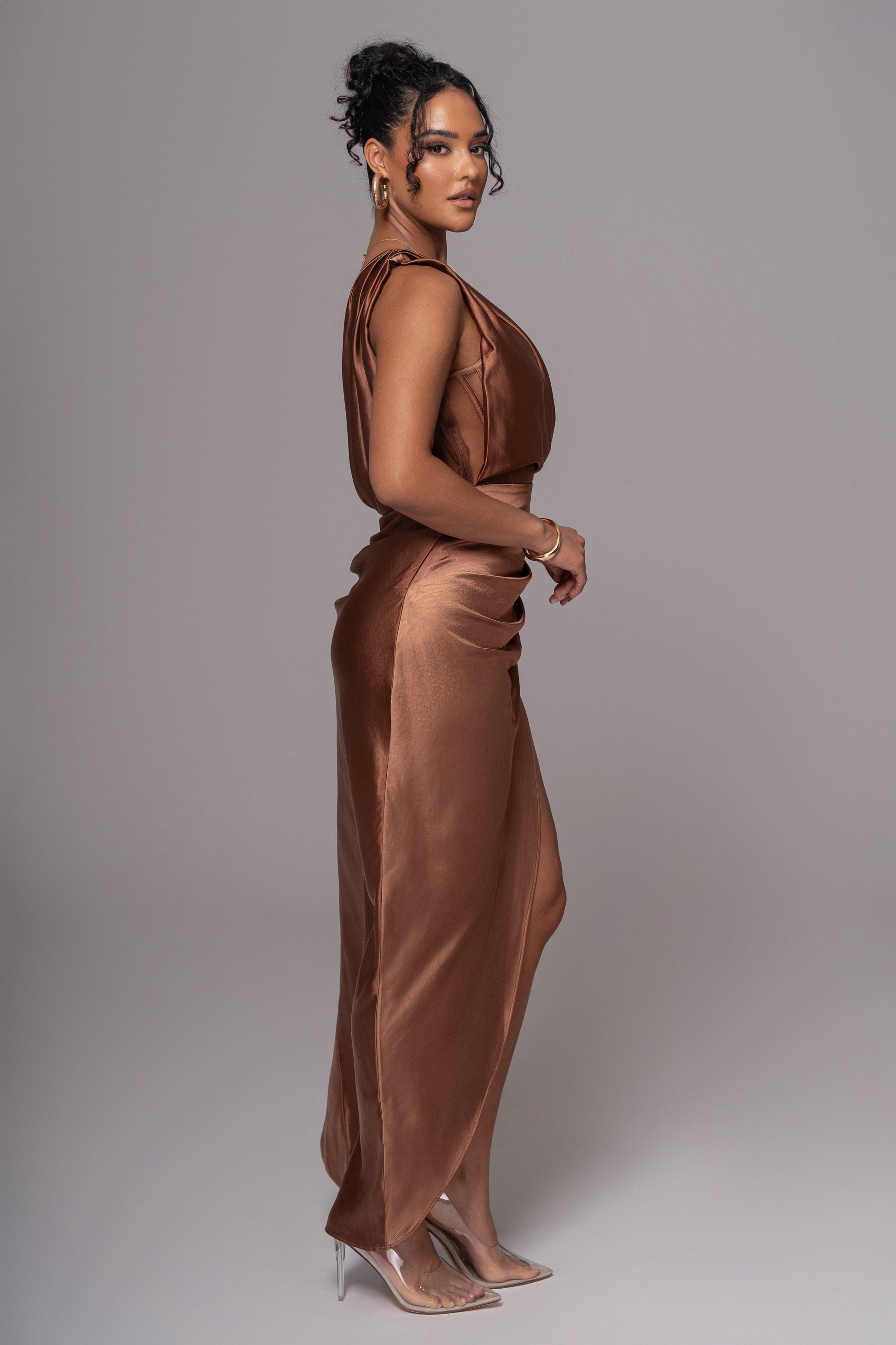 Chocolate Anastacia Drape Maxi Dress JLUXLABEL