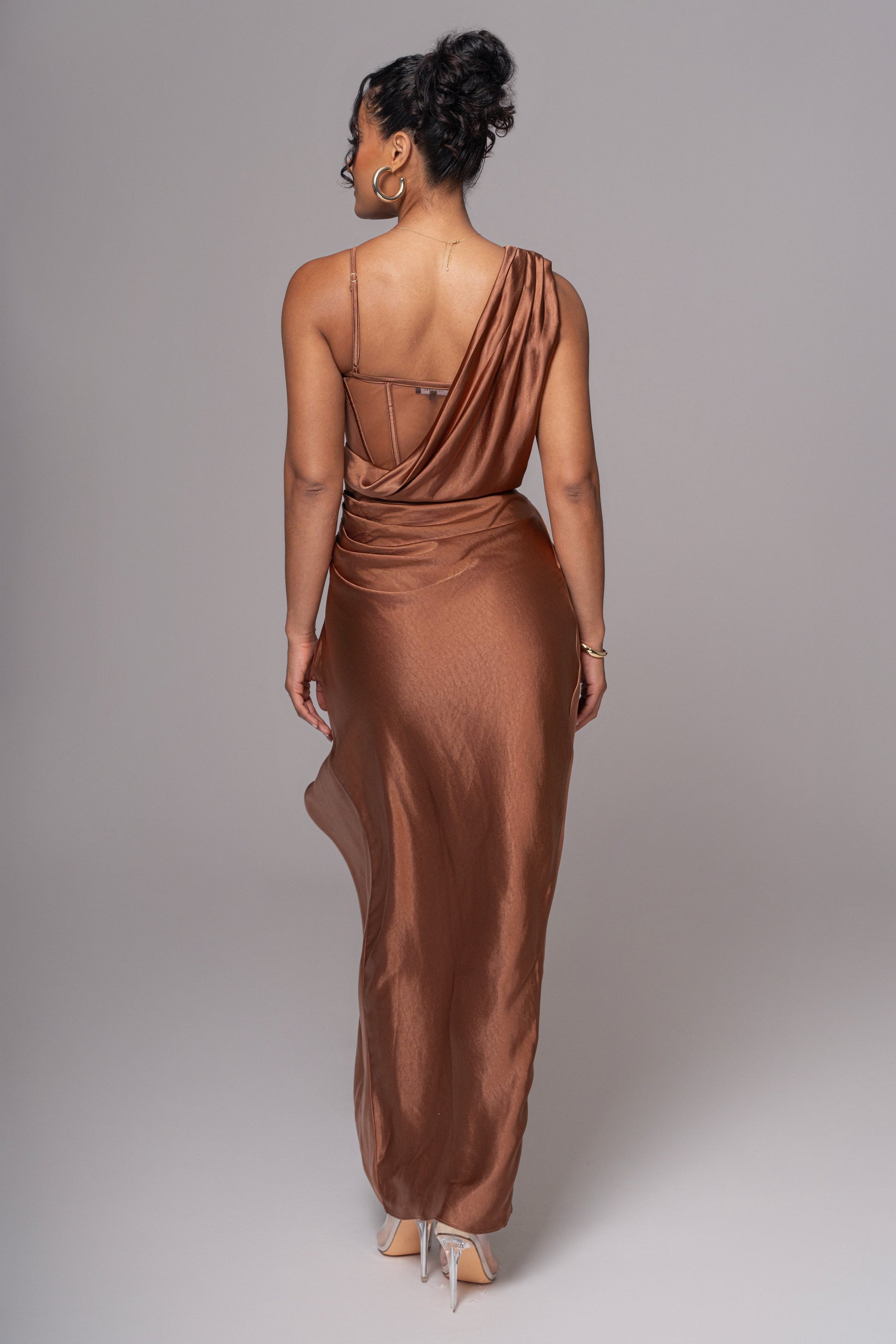 Chocolate Anastacia Drape Maxi Dress JLUXLABEL
