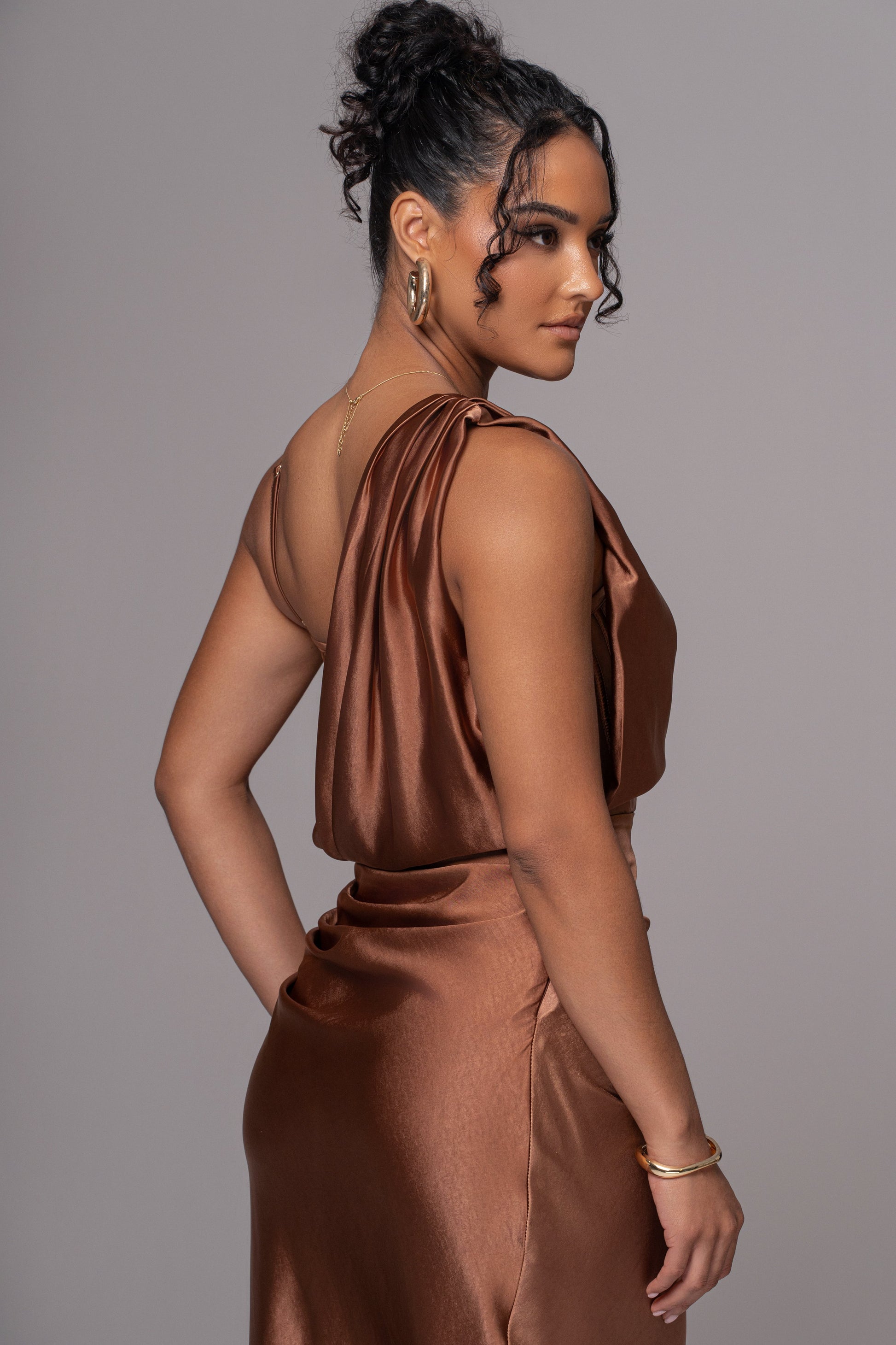 Chocolate Anastacia Drape Maxi Dress JLUXLABEL
