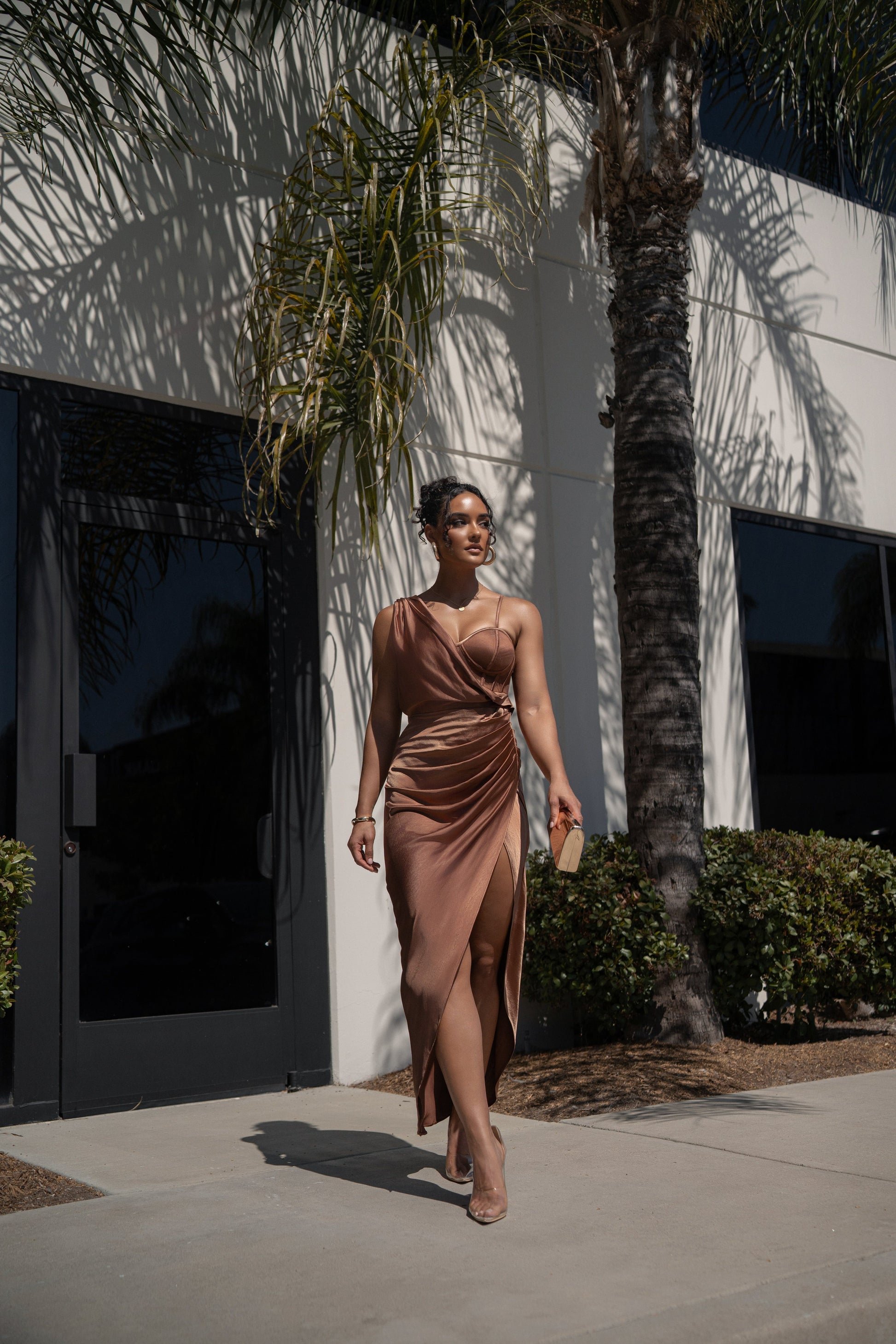 Chocolate Anastacia Drape Maxi Dress JLUXLABEL