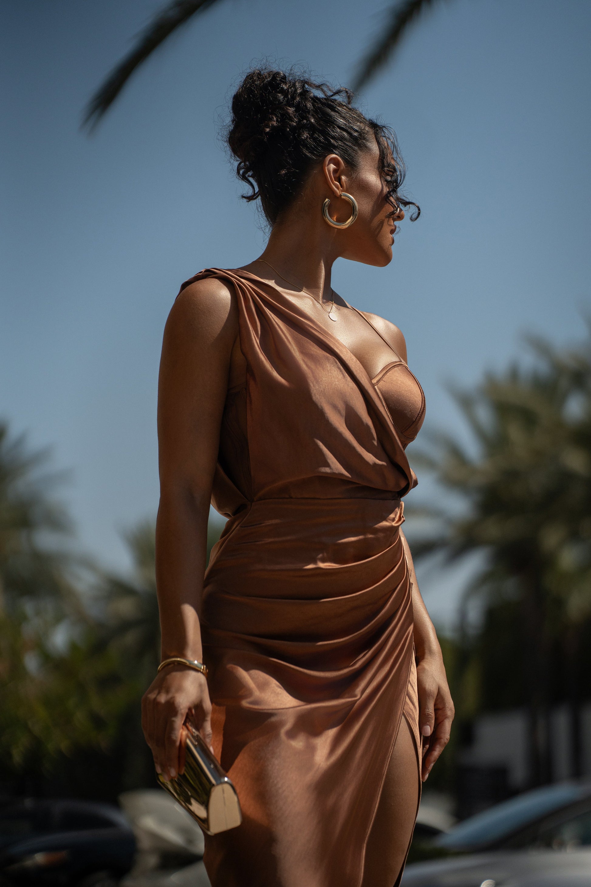 Chocolate Anastacia Drape Maxi Dress JLUXLABEL