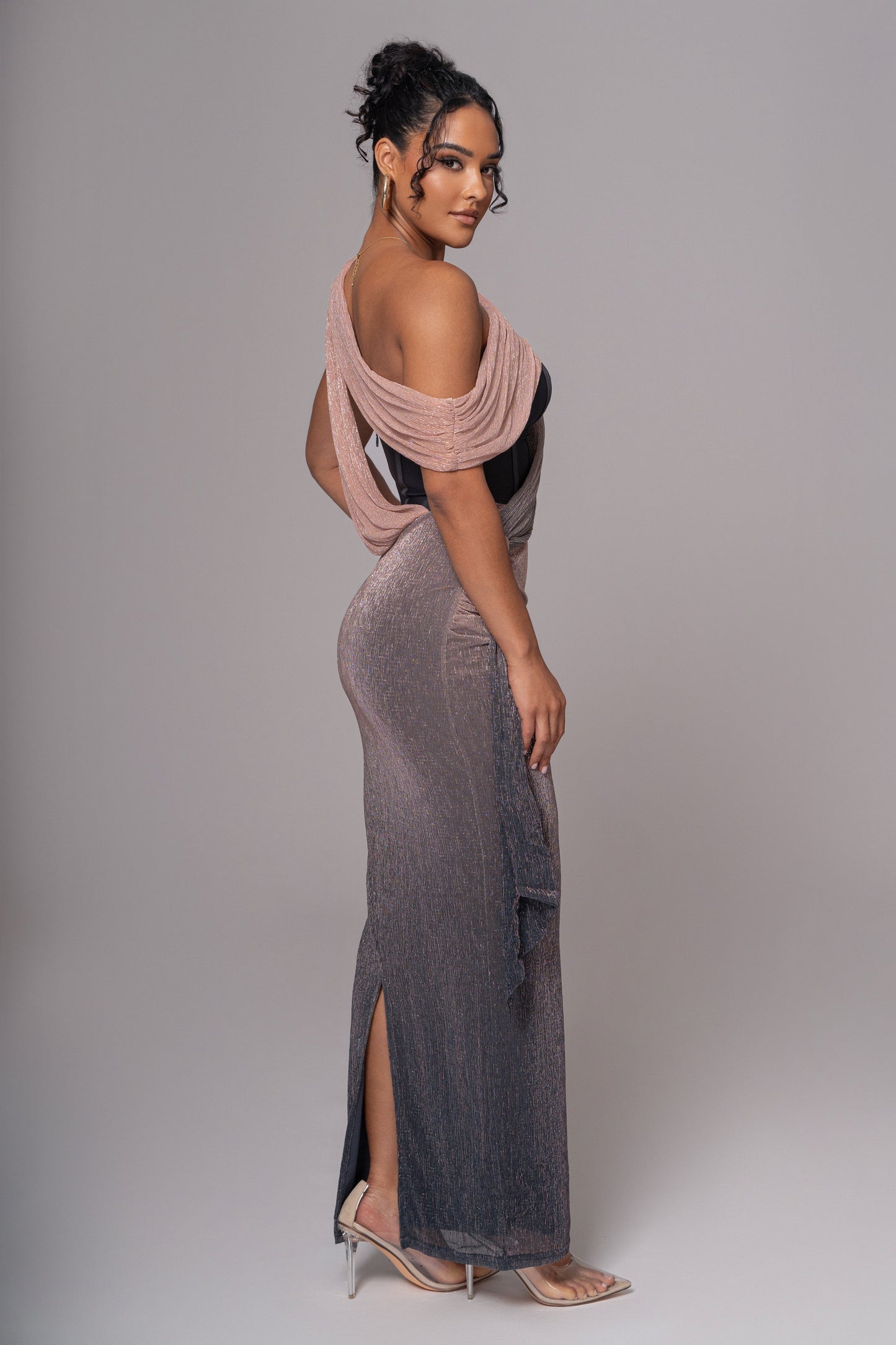 Pink Dusk Celestina Draped Maxi Dress JLUXLABEL