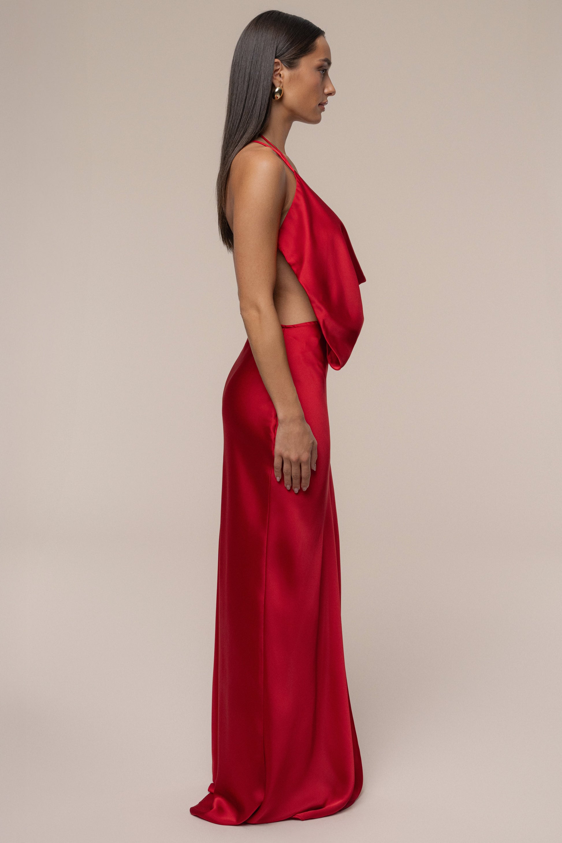 Red Delmara Cowl Maxi Dress JLUXLABEL