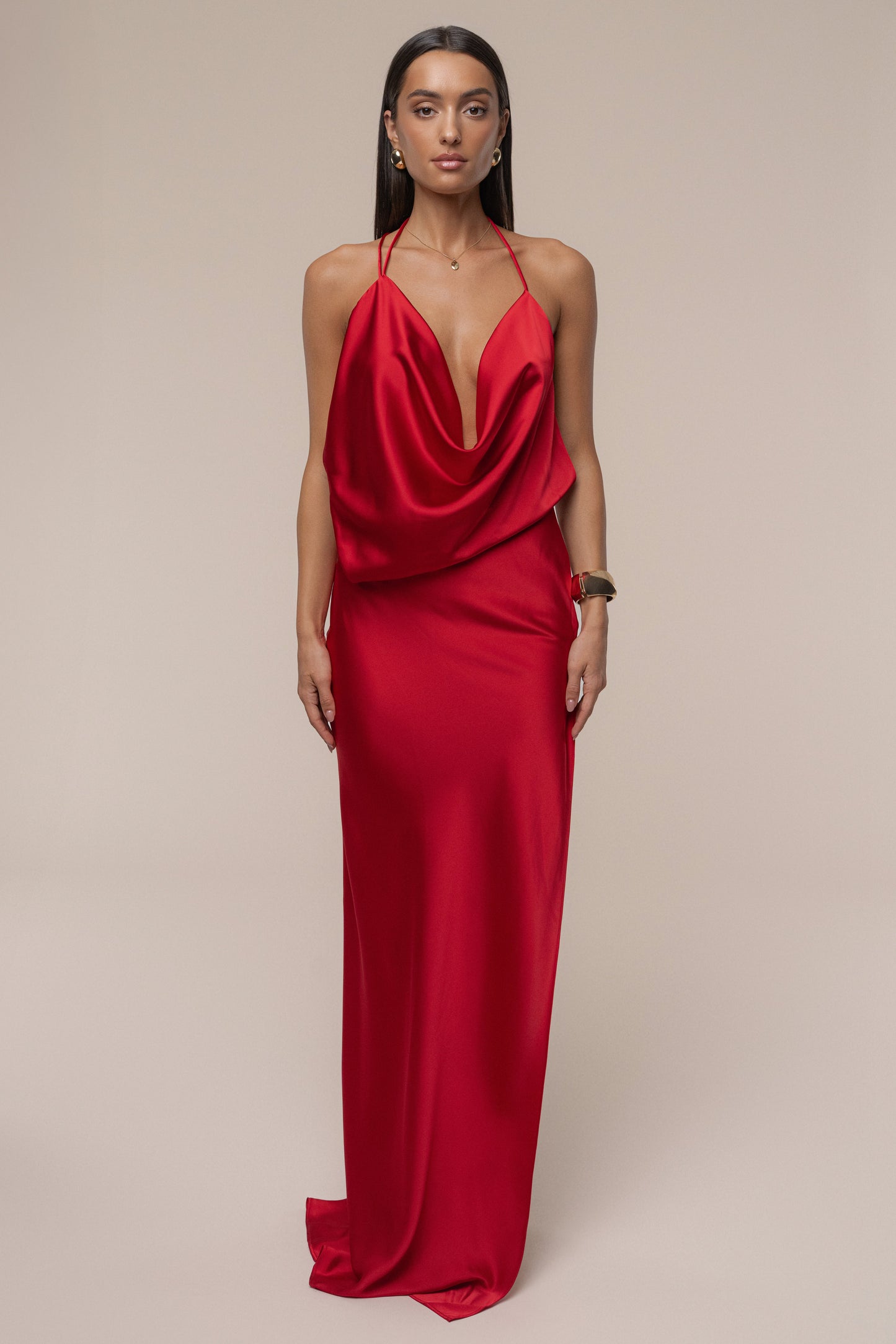 Red Delmara Cowl Maxi Dress JLUXLABEL