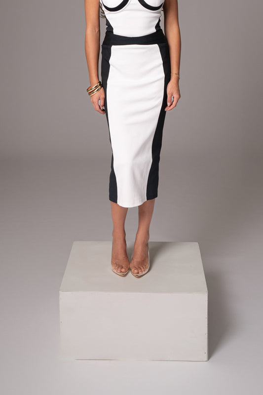 Black/White Celebration Colorblock Midi Skirt JLUXLABEL