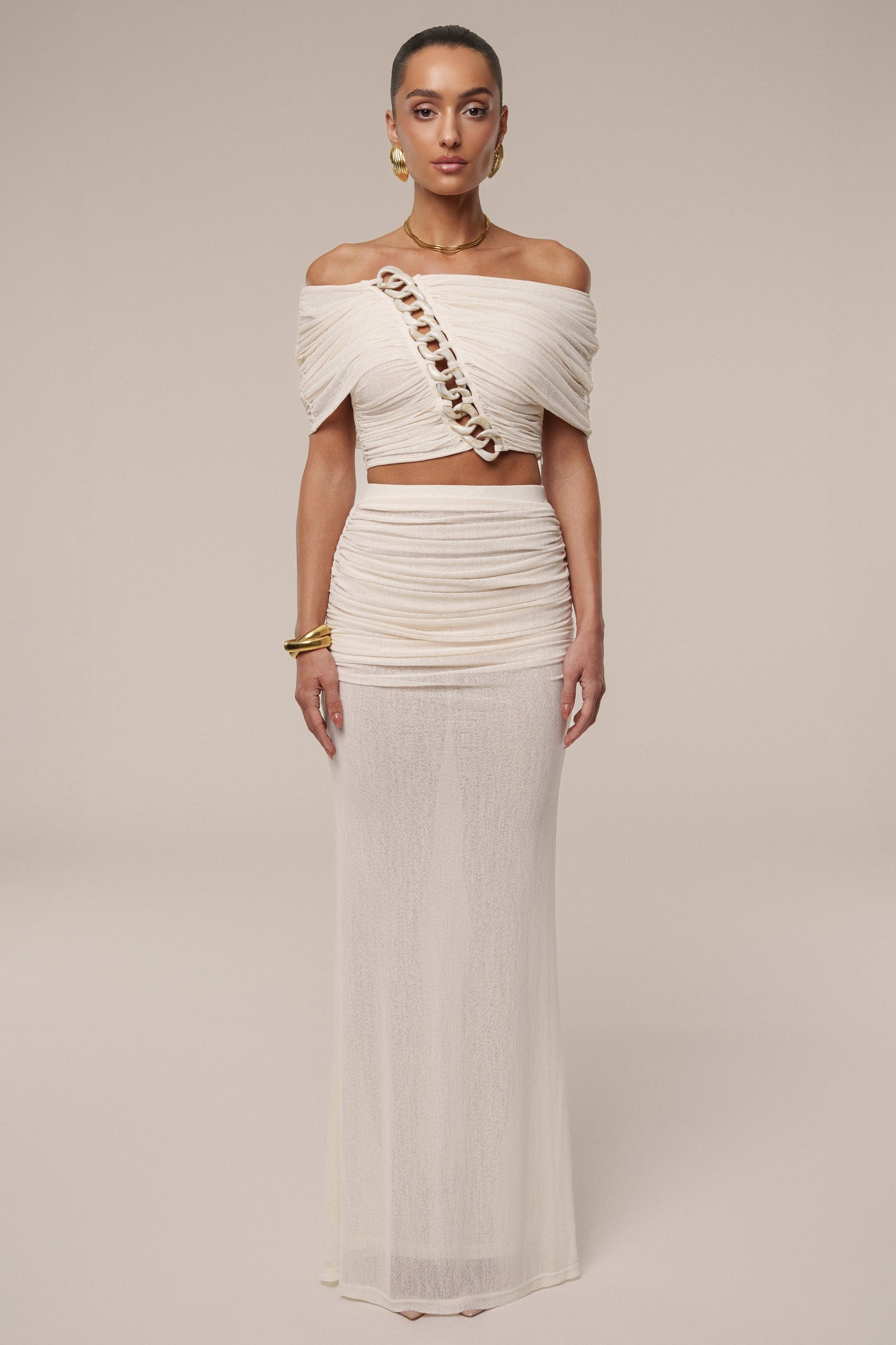 Ivory Ella Ruched Skirt Set JLUXLABEL