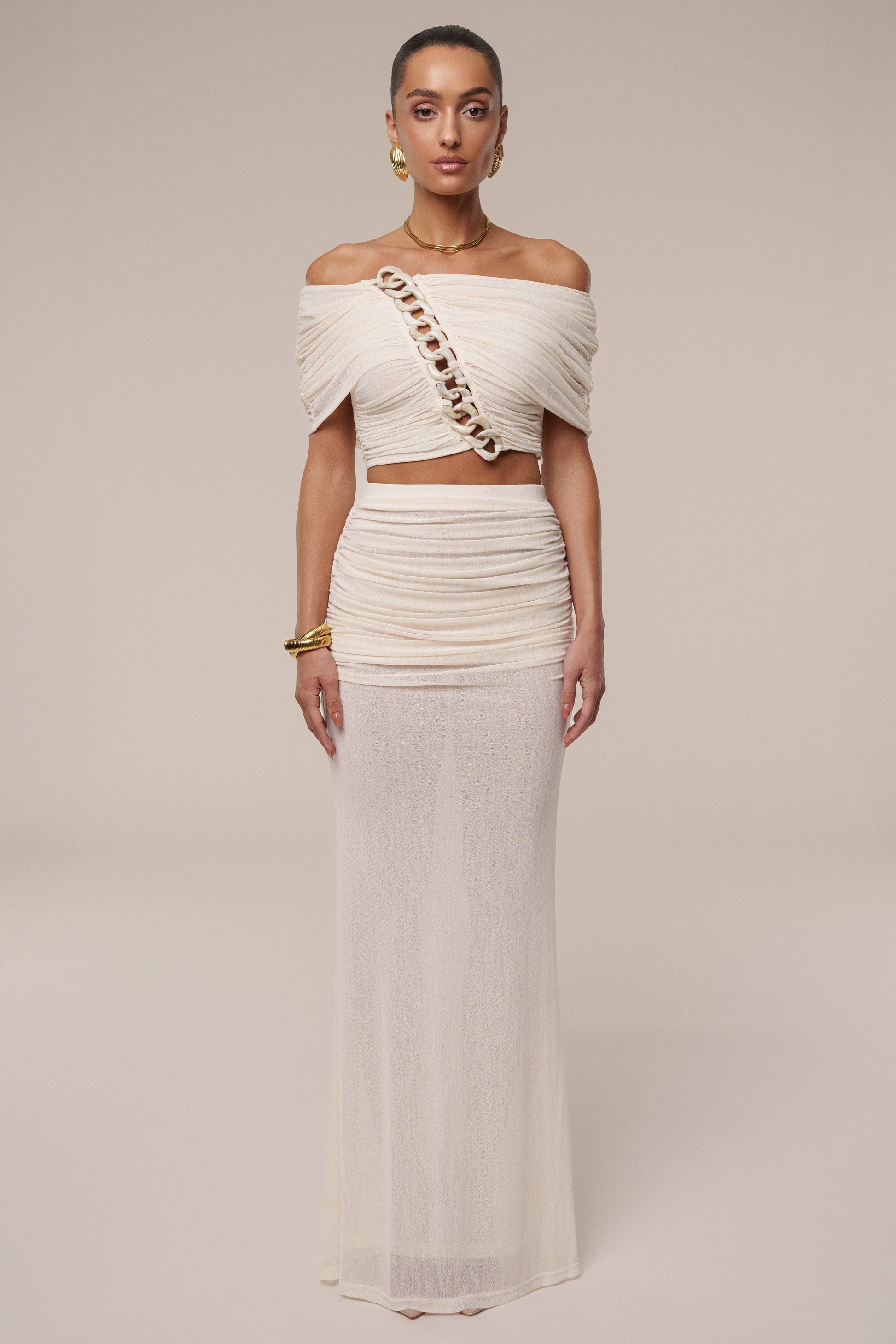 Ivory Ella Ruched Skirt Set JLUXLABEL