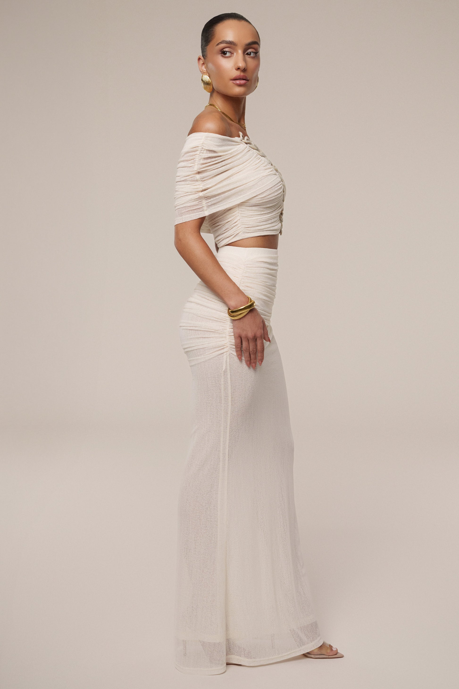Ivory Ella Ruched Skirt Set JLUXLABEL
